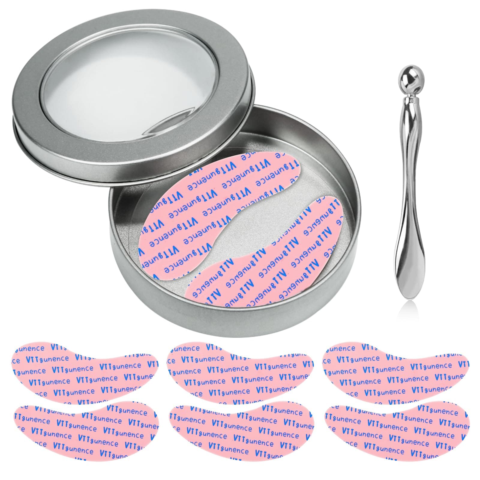 Viigunence Under Eye Patches Silicone, 3 Pairs Reusable Under Eye Patches Mask Pad With Metal Cream Applicator, For Minimize Fine Lines Wrinkles, Visible Metal Case