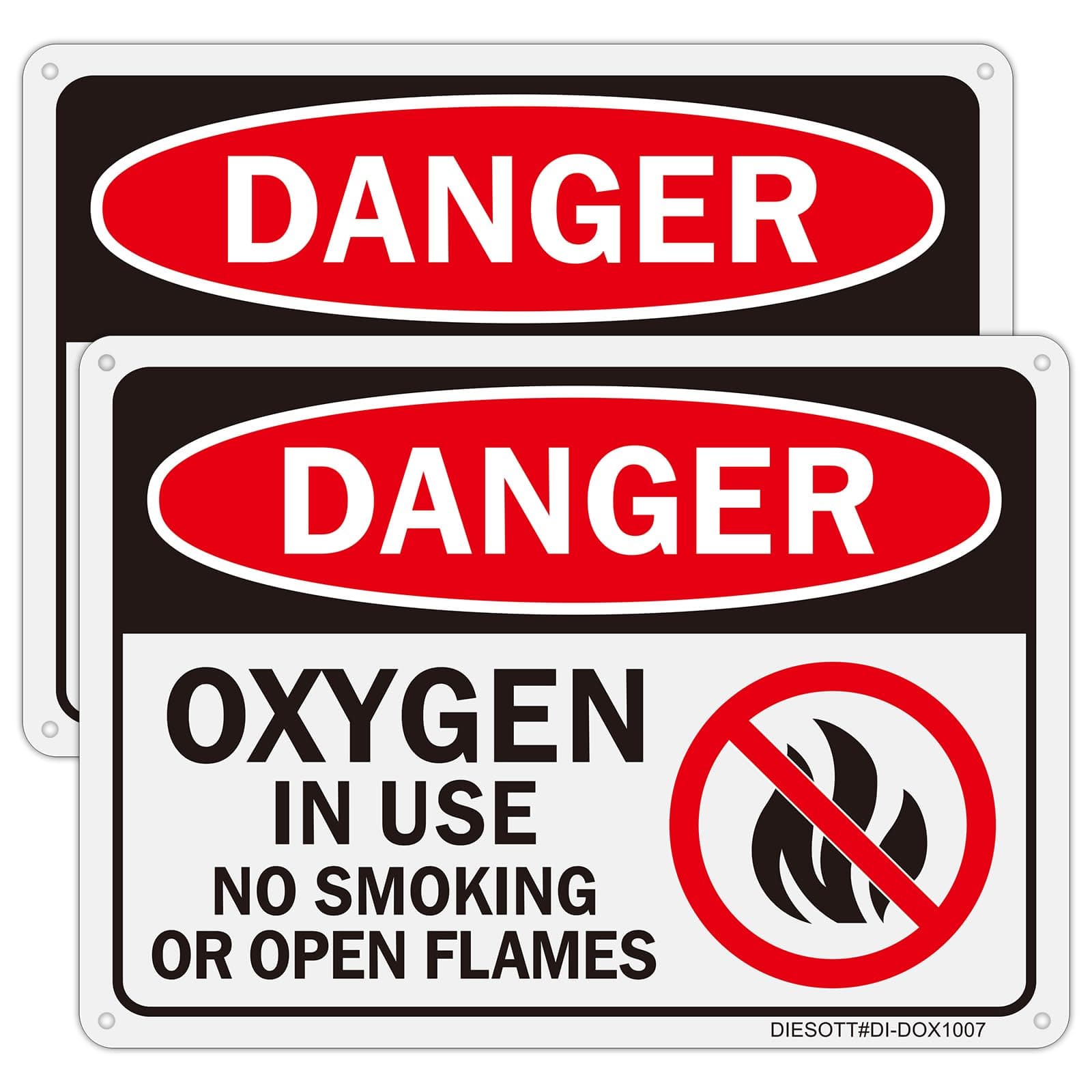 2 Pack Danger Oxygen Storage No Smoking, Open Flames Sign, 10x7 Inches Aluminum
