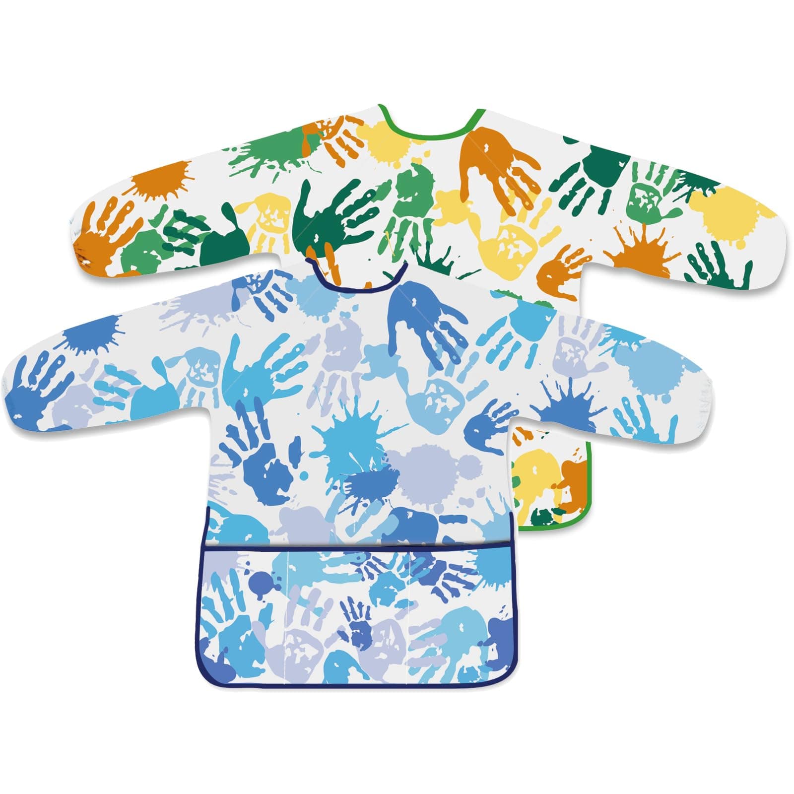 BOUBONI 2 Pcs Kids Art Smock Painting Apron Long Sleeve with 3 Pockets for Art Painting Activity Kitchen Crafts