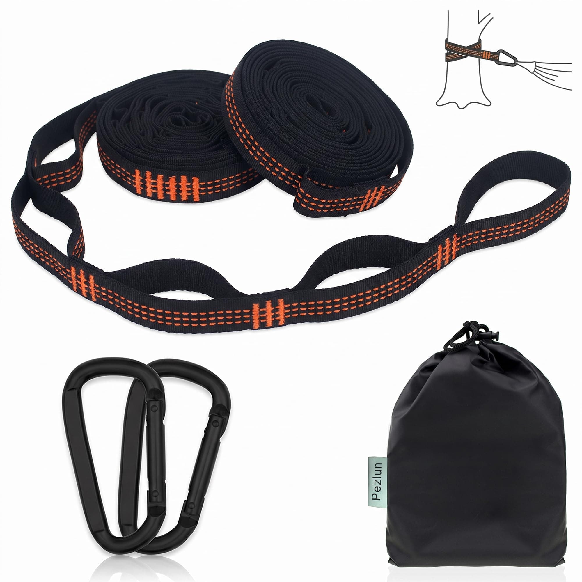 Pezlun Hammock Tree Straps Tree Swing Straps Kit Best 6.6 FT Holds 1320 LBS 5+1 Adjusting Ring Straps Suitable for All hammocks (Orange 6.6FT)