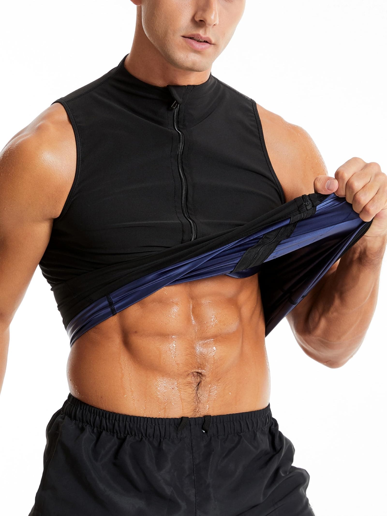 Dokelovy Men's Stand Collar Sauna Vest, Sweat Enhancing Compression Shirt, Workout Waist Trainer Tank Top for Gym Running