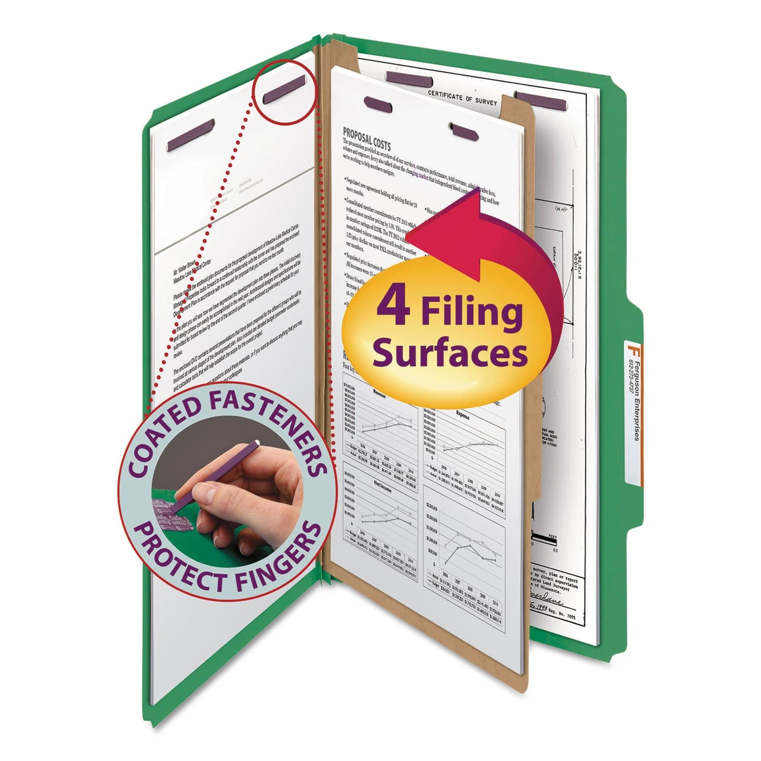 Smead 18733 Pressboard Classification Folders Legal Four-Section Green 10/Box