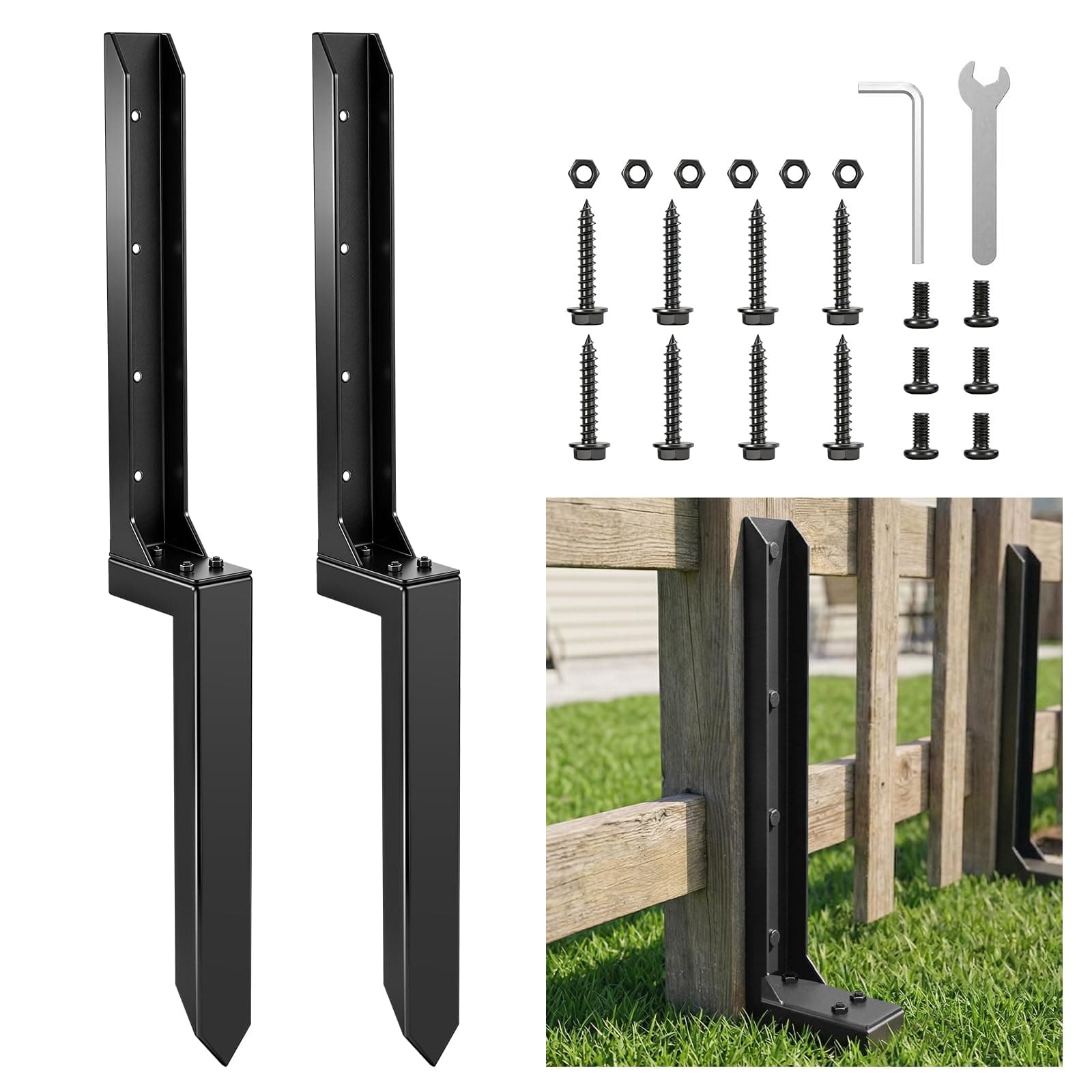 Sakerplus Fence Post Repair Kit, No-Dig Spike for 4x4/6x6 Posts, 2-Pack