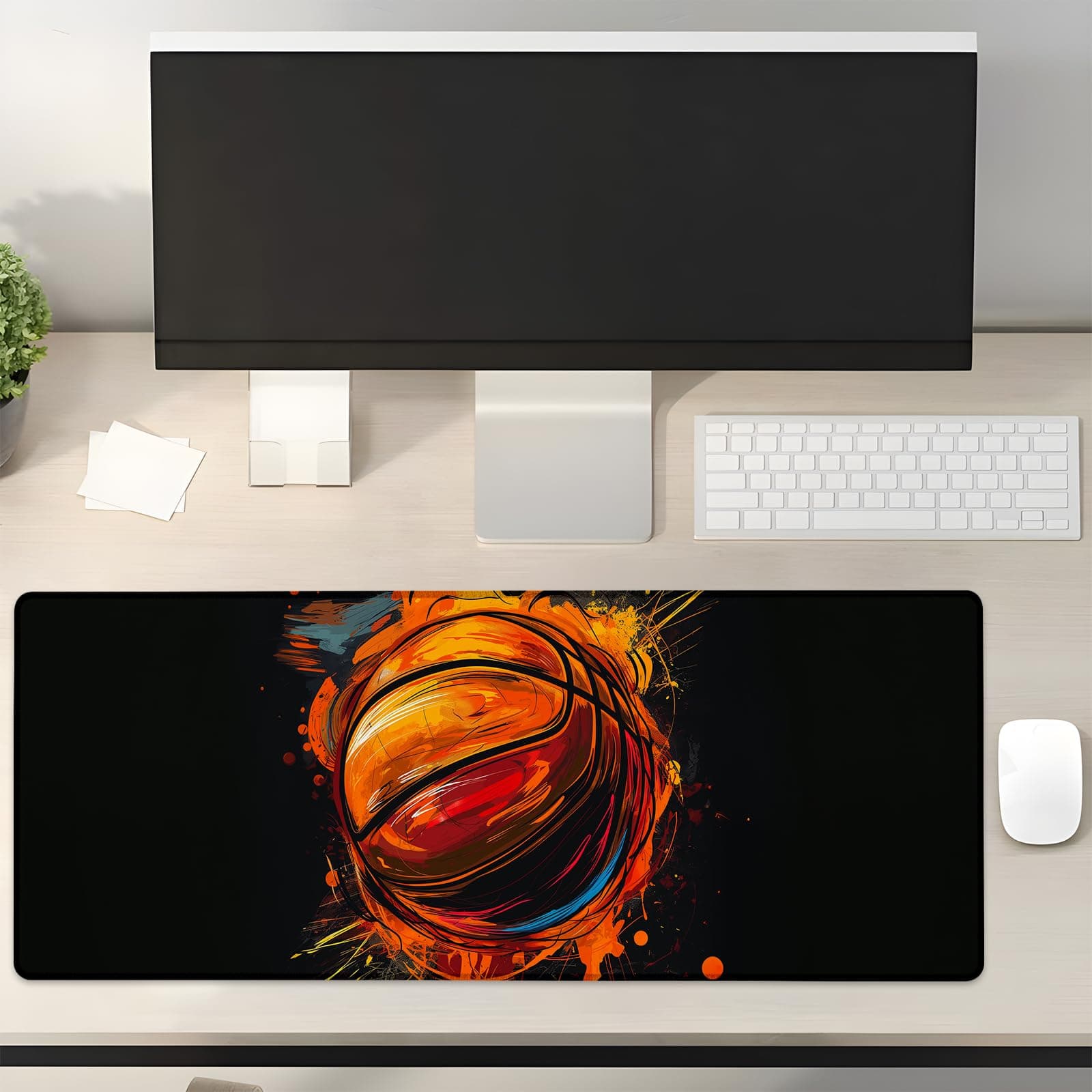 Turamurra Basketball Gaming Mouse Pad Gifts 31.5" x 11.8", Non-Slip Rubber Base MousePads for Computers Laptop School Office Home Accessories Decor, Mouse Pad, Keyboard Desk Mat