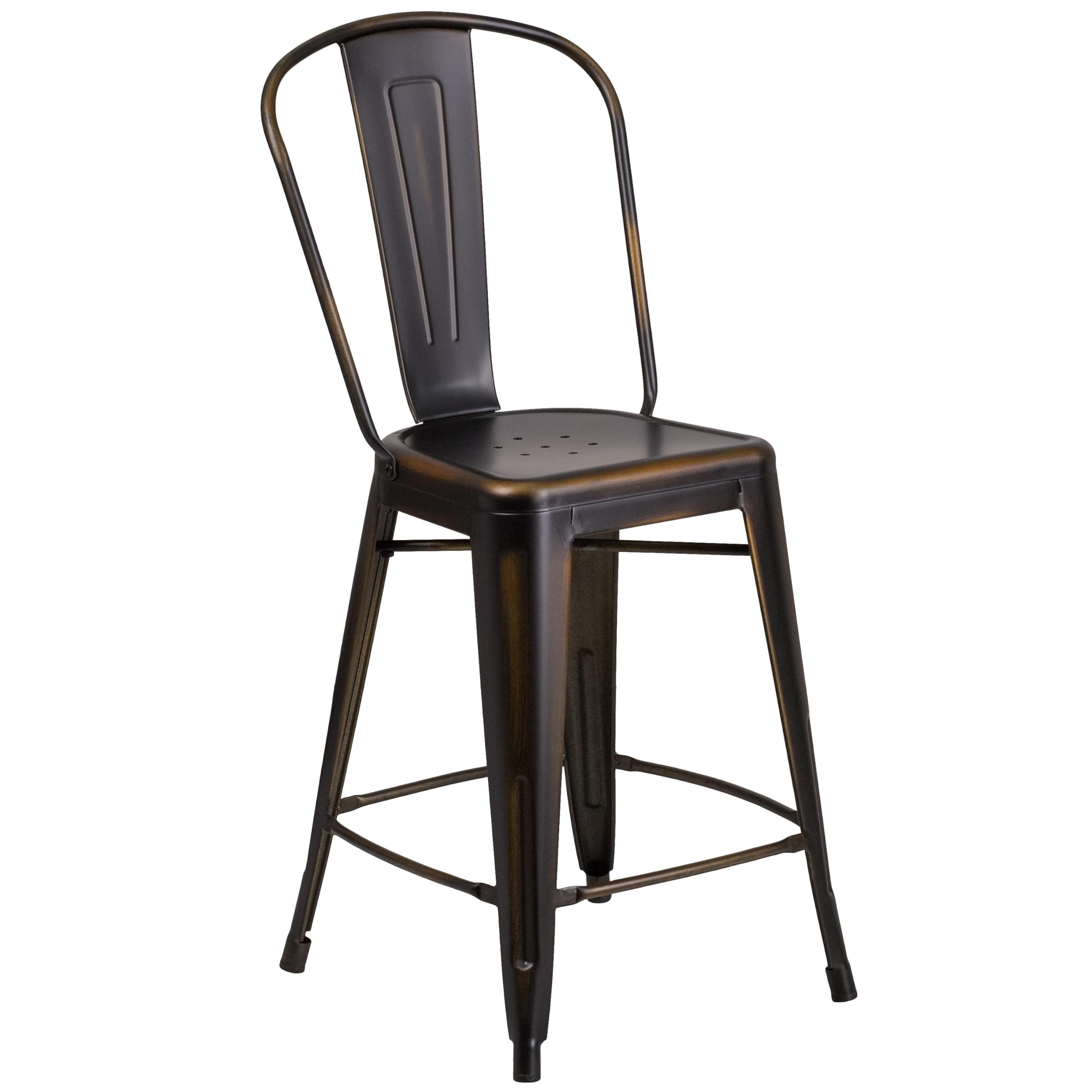 Flash Furniture 24'' High Distressed Copper Metal Indoor-Outdoor Counter Height Stool with Back