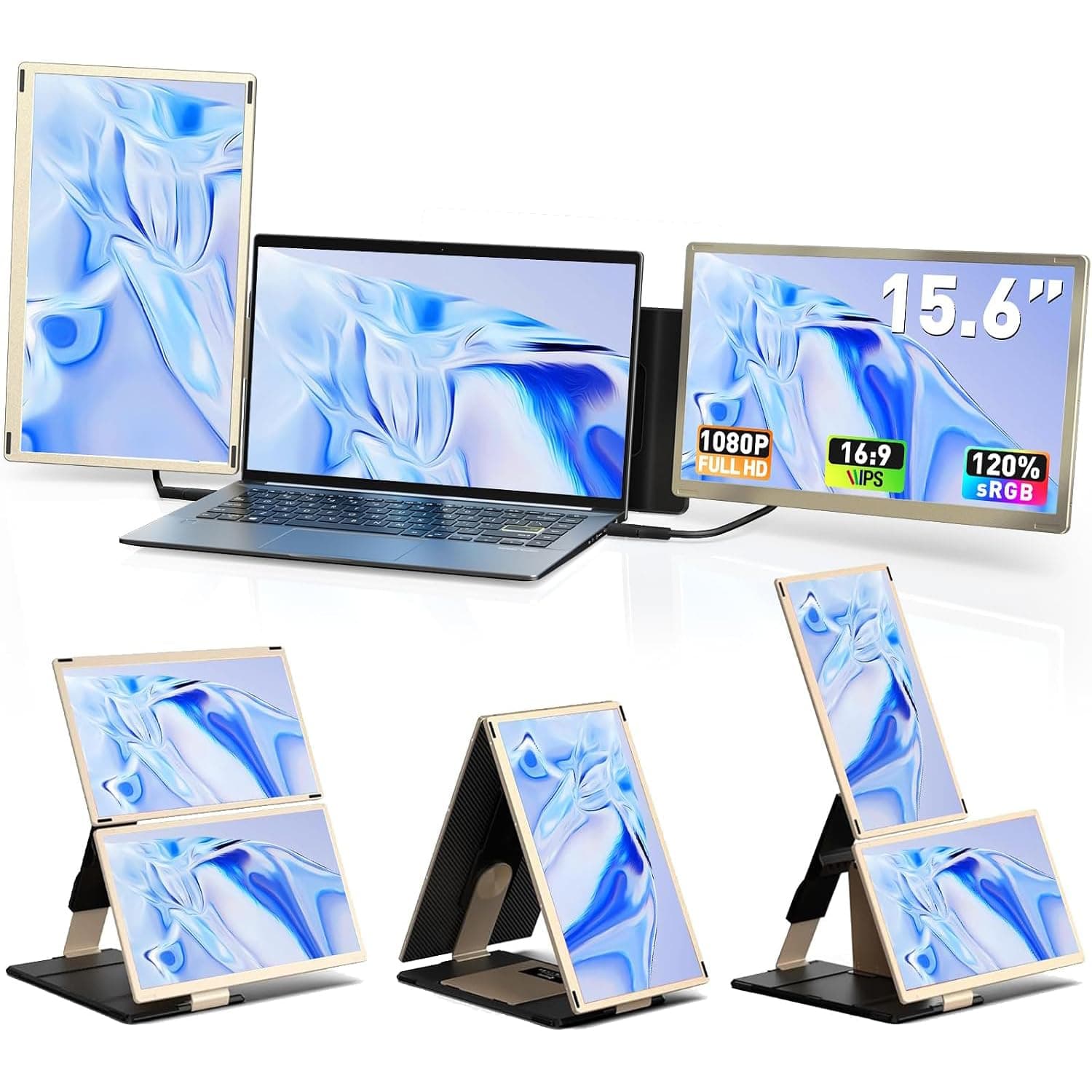 LOSC 15.6" Laptop Screen Extender, 120% sRGB FHD 1080P Travel Portable Triple Monitor for Laptop with 235° Rotation & Kickstand, Plug & Play for 13-17.3” Laptops (Mac/Windows/Chrome/Dex)