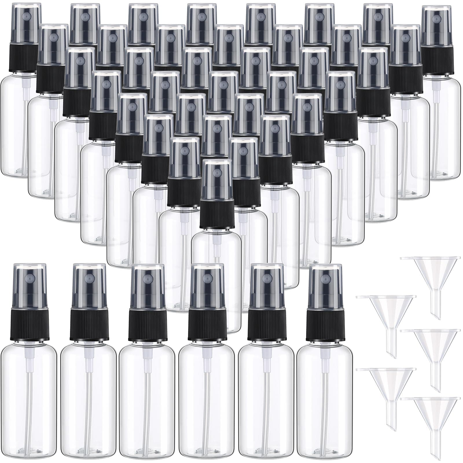 Maxcheck 200 Pcs Mini Clear Spray Bottles 1 oz Plastic Empty Travel Bottle Fine Mist Small Spray Bottle with 5 Pcs Funnels Refillable Liquid Travel Containers for Perfume Skin Toner Essential Oils