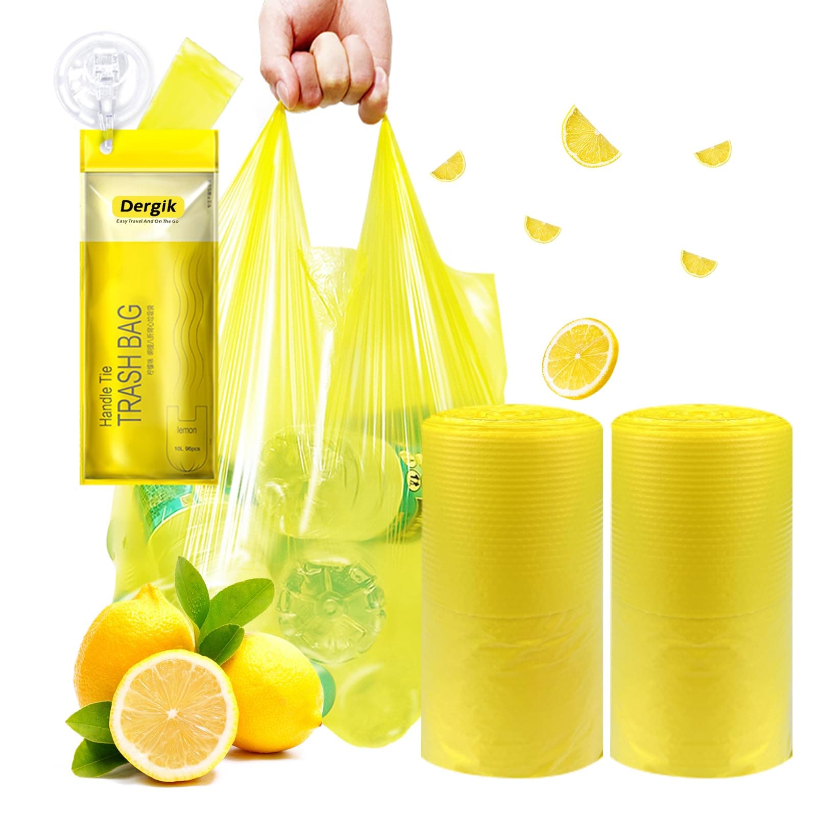 Dergik Large Adult Diaper Disposal Bags (18 x 23in), 96 Count, Lemon Scented, Discreet Waste Disposal for Elderly, Baby Dipaer Trash Bags, Sanitary Prouducts & Pet Waste Disposal, Yellow