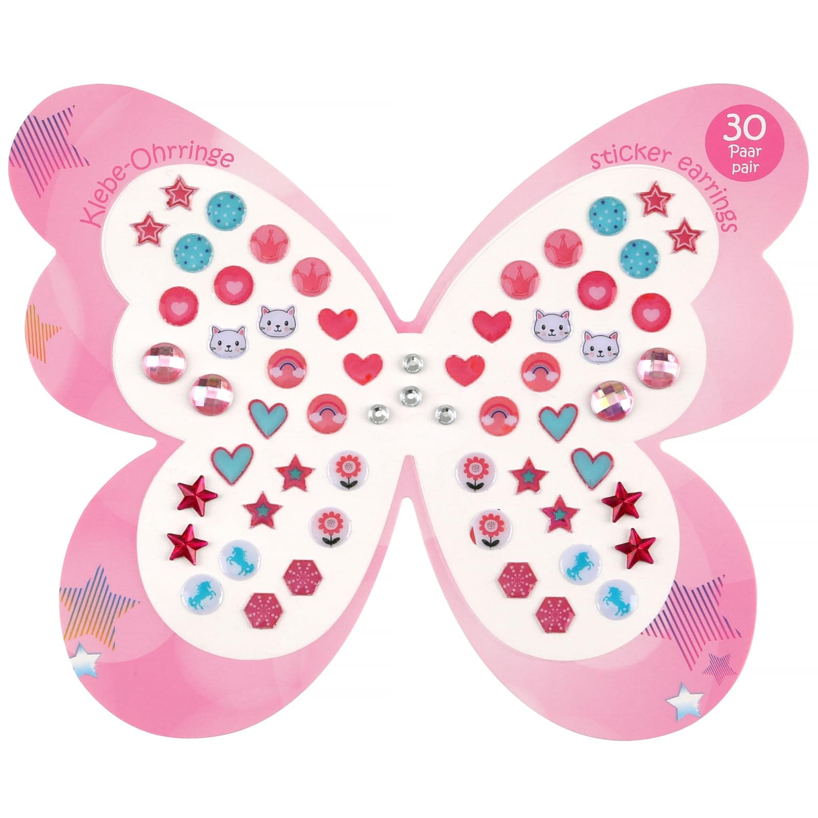 30 Pairs Sticker Earrings Butterfly Stick On Earrings for Little Girls 4-6, Multi-size, Polyester, No Gemstone