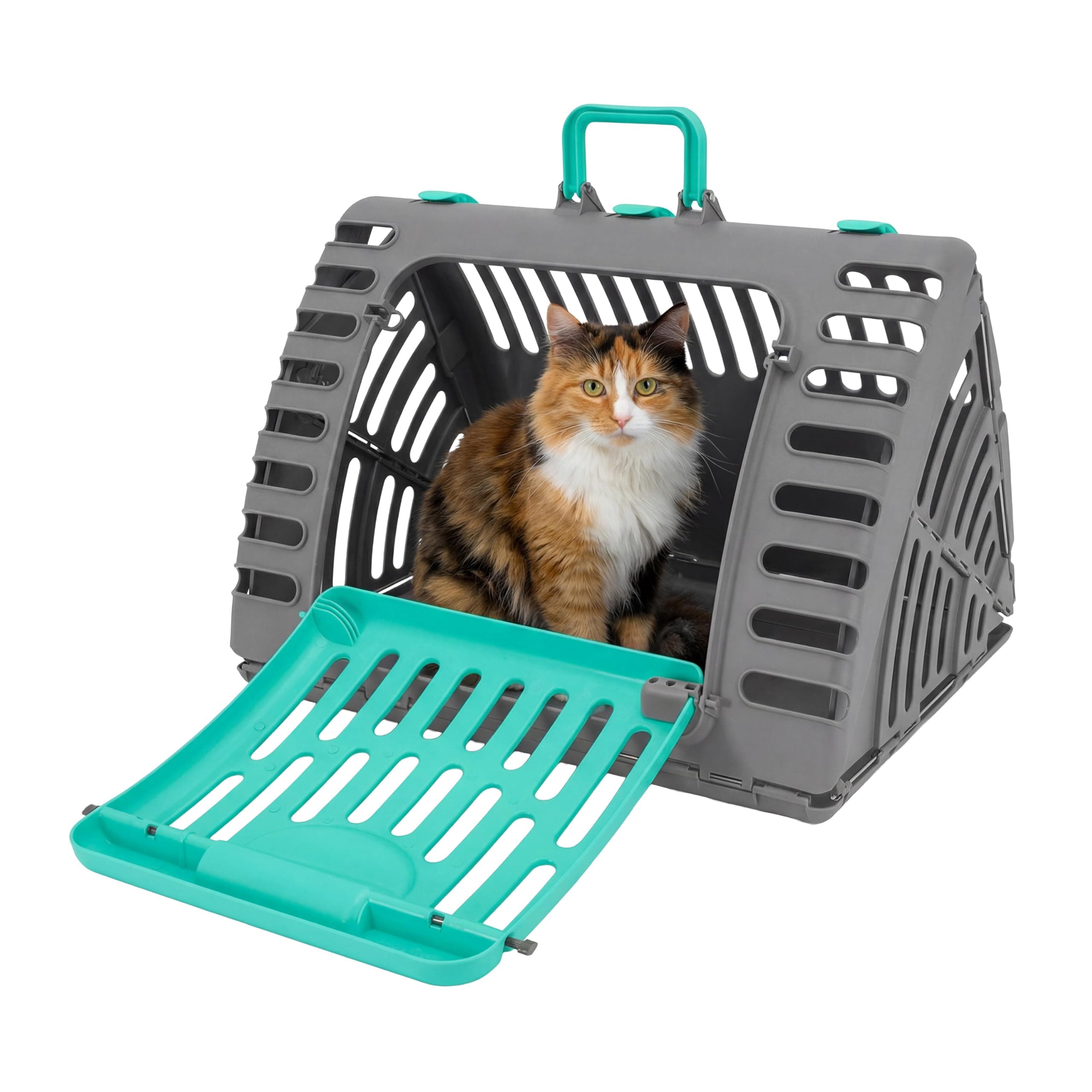 Sport Pet Designs Foldable Travel Cat Carrier - Front Door Plastic Collapsible Carrier Collection, Waterproof Bed