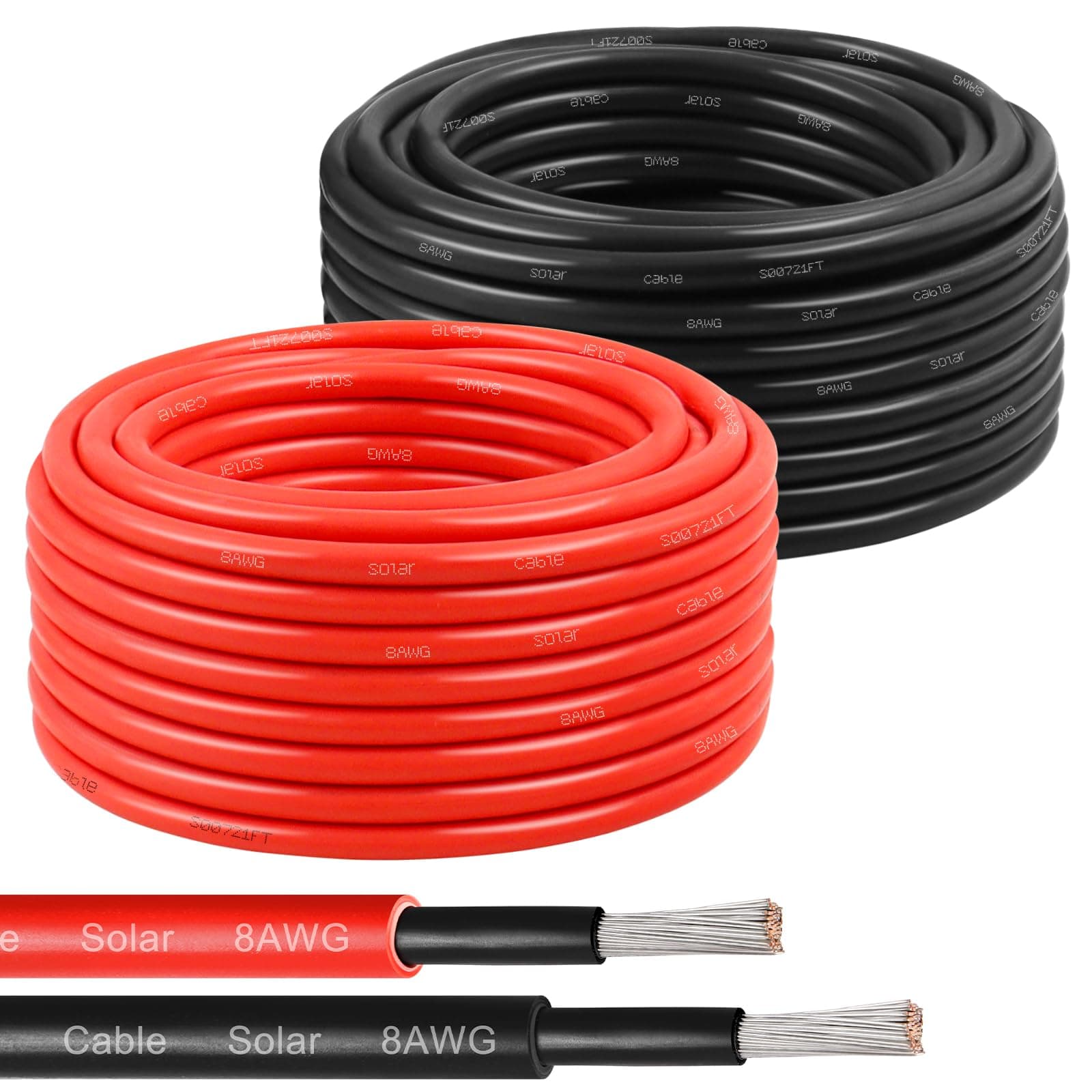 Solar Panel Wire 8 AWG(10mm²) - Extension Cable 30Ft Black & 30Ft Red 8 Gauge Tinned Copper PV Wire for Outdoor Automotive RV Solar Panel Boat Marine (Black+Red)