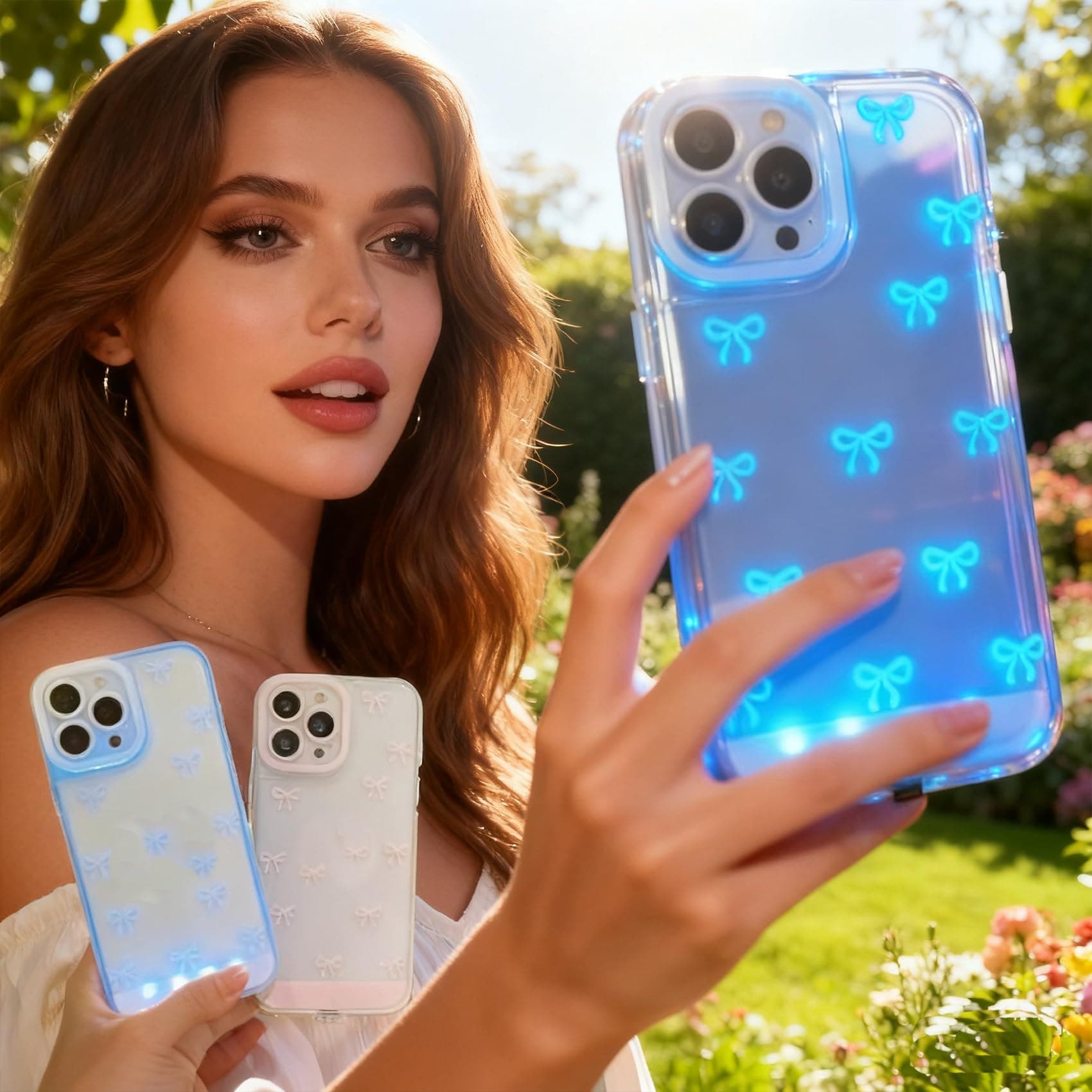 Legvixi LED Bowknot Phone Case, Light Up Phone Case, Built-in Light Up Phone Case, for iPhone X/11/12/13/14/15/16/17, Slows in Sync with Your Calls (Pink,for IPhone14plus)