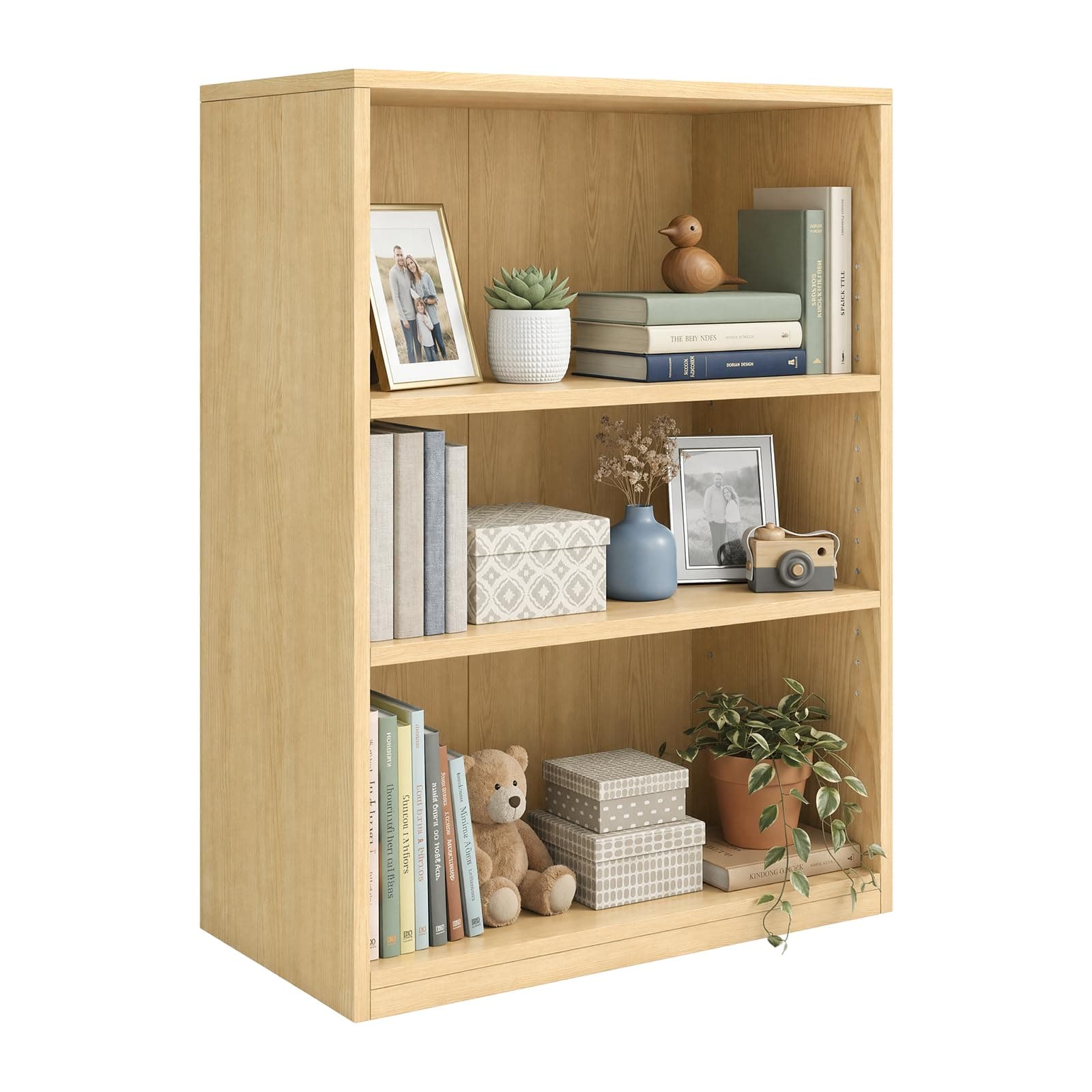 Endearing Limons 3-Tier Bookshelf, 31.5" Tall Bookcase, Oak