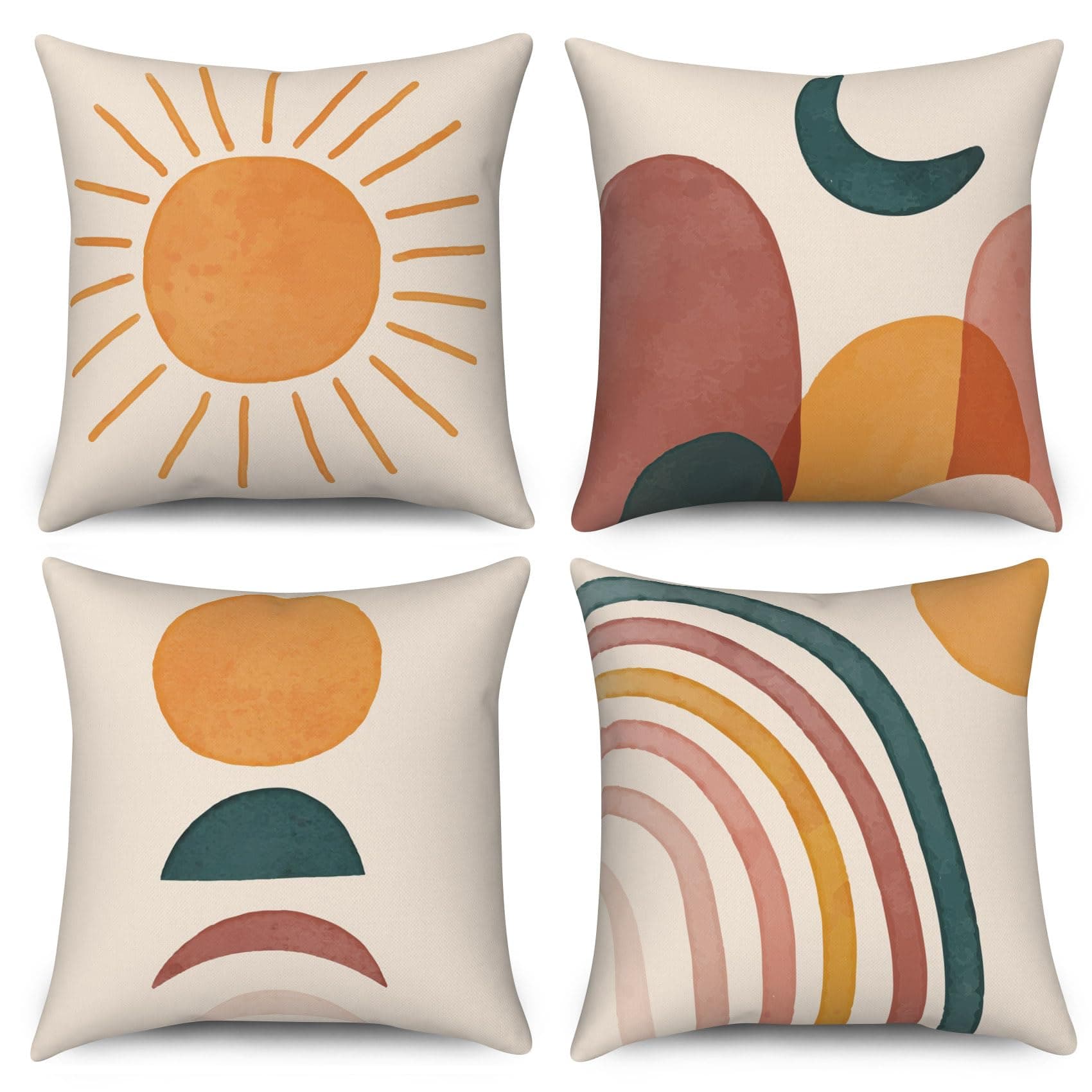 Ruelvth Boho Pillow Covers 20x20 Inch, Abstract Sun and Moon Throw Pillow Covers Vintage Orange Linen Pillow Cases for Sofa Couch Car, Set of 4 (No Inserts)