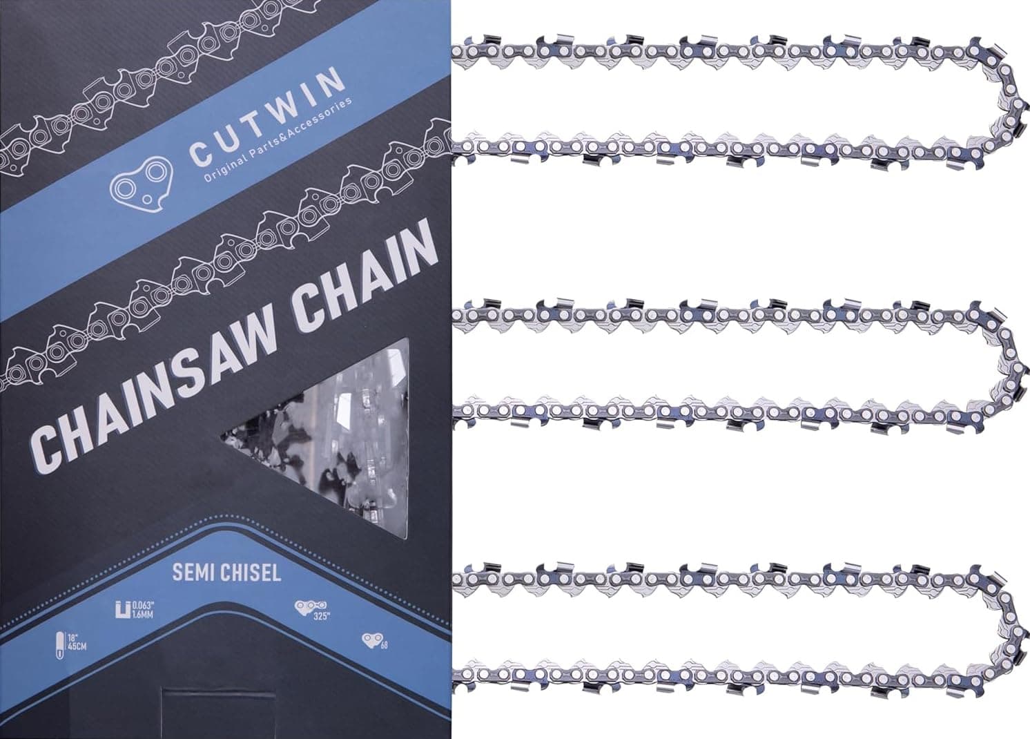Cutwin 3 Pack 18 Inch Chainsaw Chain .325" Pitch .063" Gauge 68 Drive Links, UL ANSI Approved Replacement Chainsaw Blade Fits 021 025 025 C MS230 230C C-BE MS241 C-M MS250 250C MS251 MS251C, CW-L68