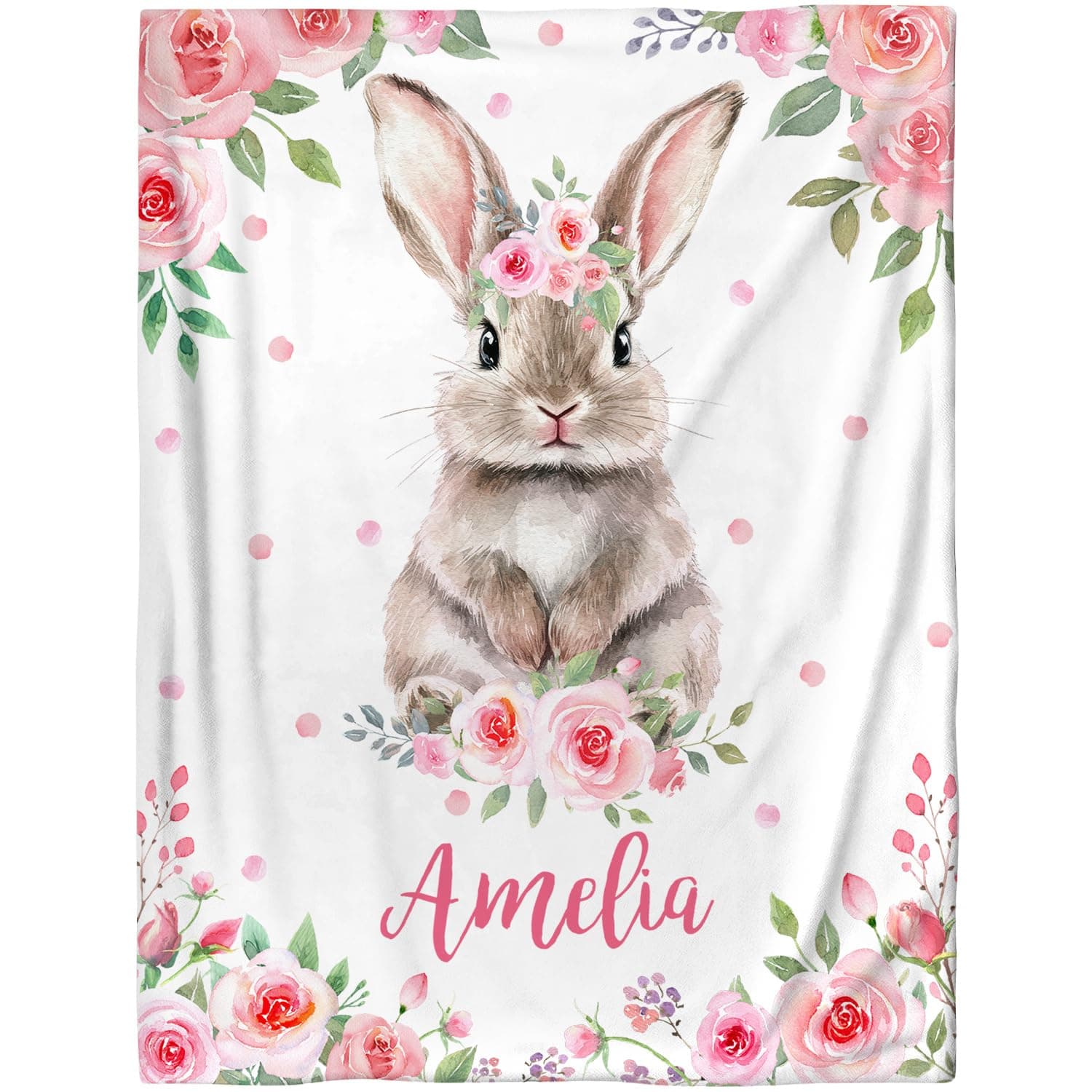 Master5line Personalized Baby Girl Bunny Blanket, Personalized Baby Name Blanket, Pink Floral Bunny Rabbit, Personalized Bunny Rabbit Milestone, New Baby Gift, Bunny Nursery