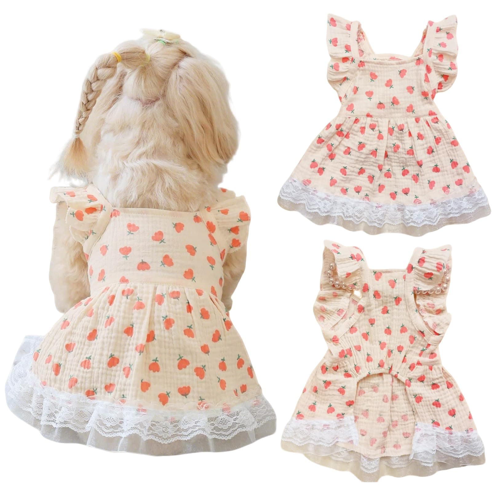 Dog Princess Dress with Floral Pattern,Lace Ruffle Trim, Cat Outfits Puppy Summer Tutu Dress for Small Dogs Pet Outfit for Yorkie Teddy Chihuahua Clothes (XL(11-16lb), Floral)