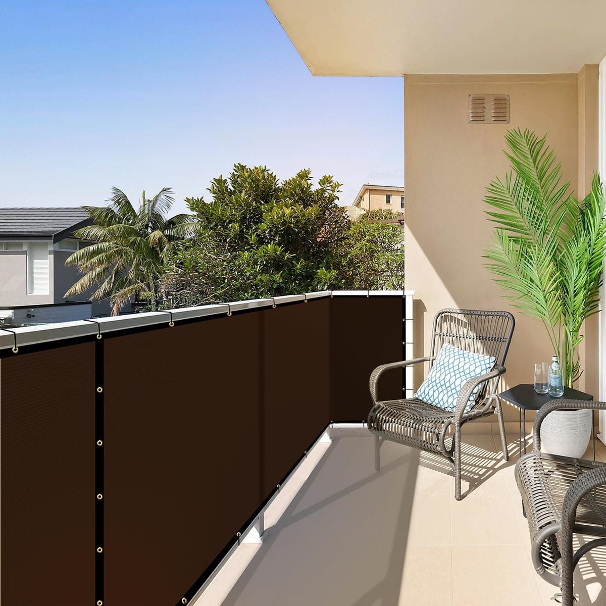 ShadeMart 3' x 37' Balcony Privacy Screen Fence Brown Deck Privacy Screen Apartment Customize Size 170 GSM Fencing Mesh Net with Grommets & Zip Ties 90% Blockage Fence Cover for Patio Railing