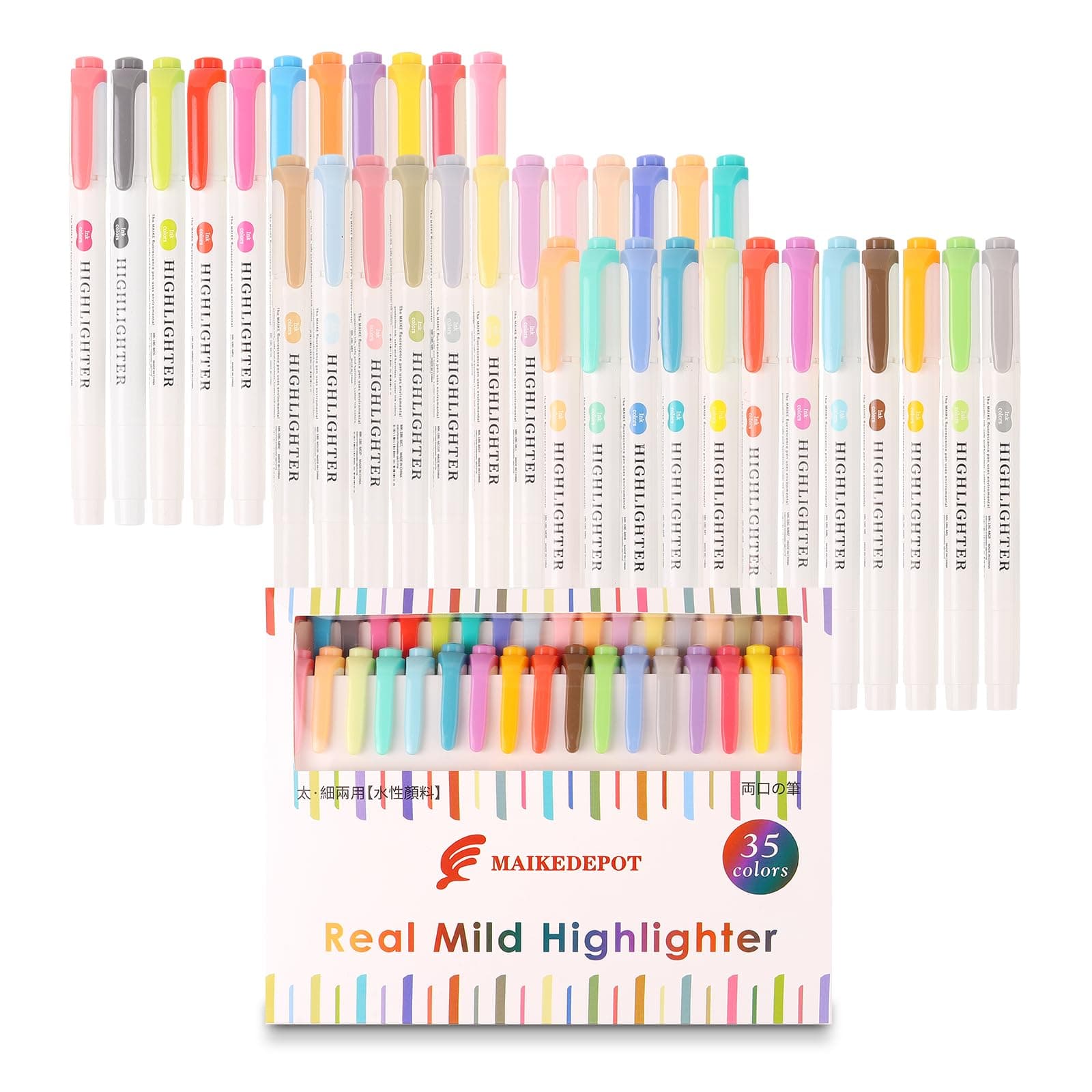 MAIKEDEPOT 35 Pack Pastel Highlighters, Dual Tip Mild Color Highlighters Assorted Colors, No Bleed Chisel & Fine Tip Highlighter Markers for Bible Journaling, Notes Taking, School Office Supplies