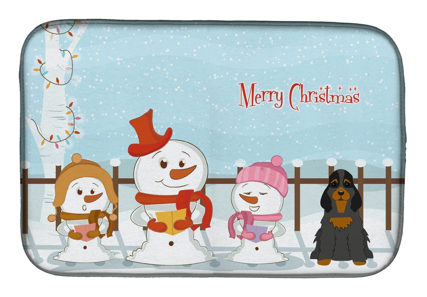 Caroline's Treasures BB2424DDM Merry Christmas Carolers Cocker Spaniel Black Tan Dish Drying Mat, 14 x 21", Multicolor