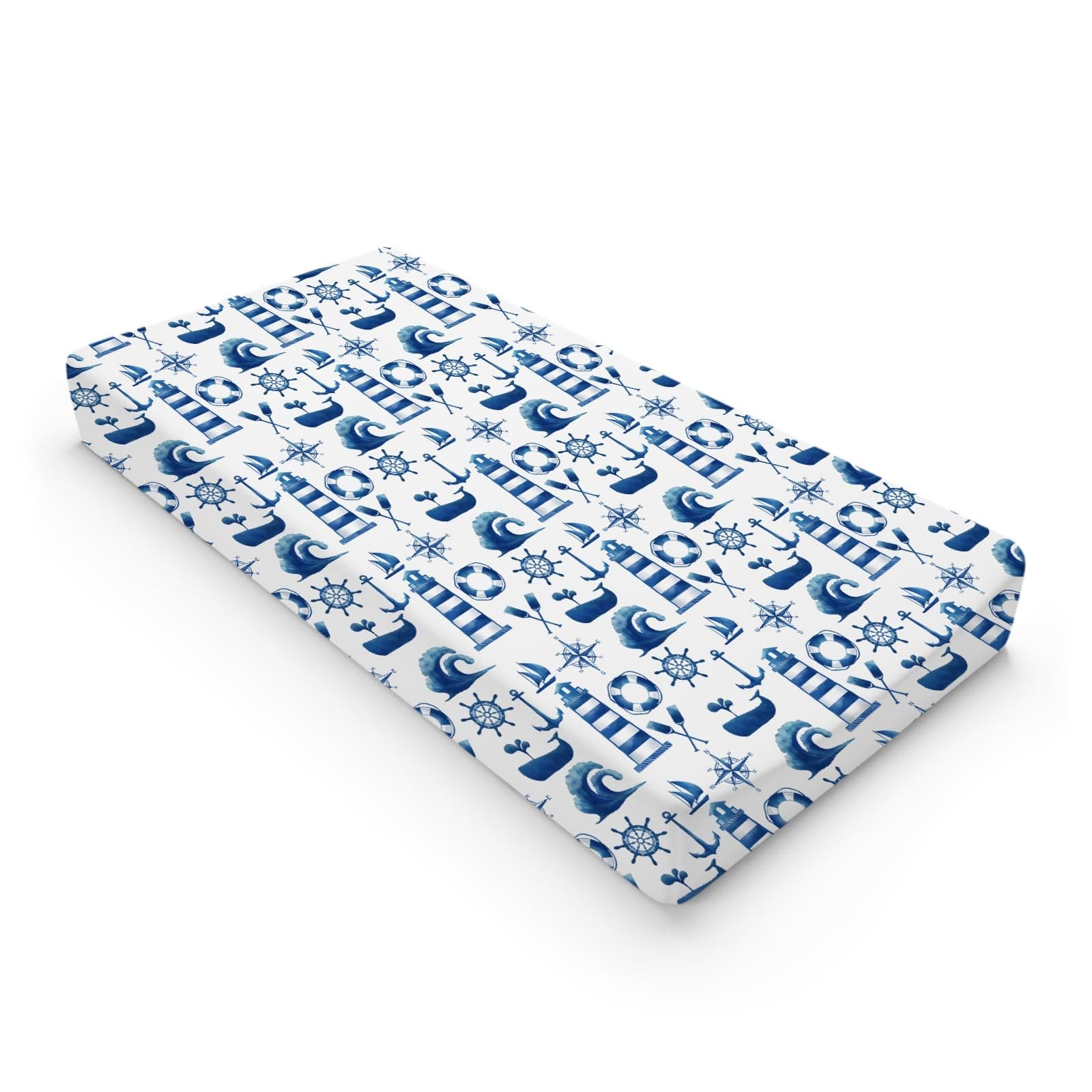 Navy Nautical Life Changing Pad Cover Marine Ocean Lighthouse Compass Whale Changing Table Cover for Baby Boys Girls Soft Breathable Stretchy Fitted Diaper Changing Mat Sheets 32''x16''