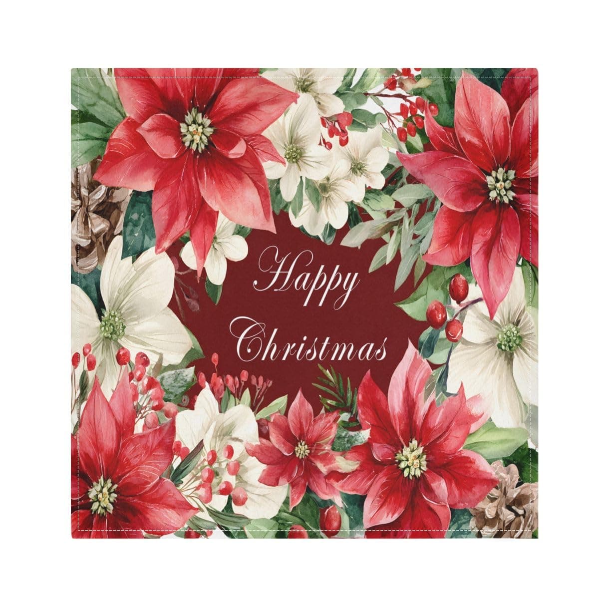 SUABO Poinsettia Christmas Cloth Napkins Polyester Dinner Napkins Set of 6 for Indoor Outdoor Dining Special Occasions Parties