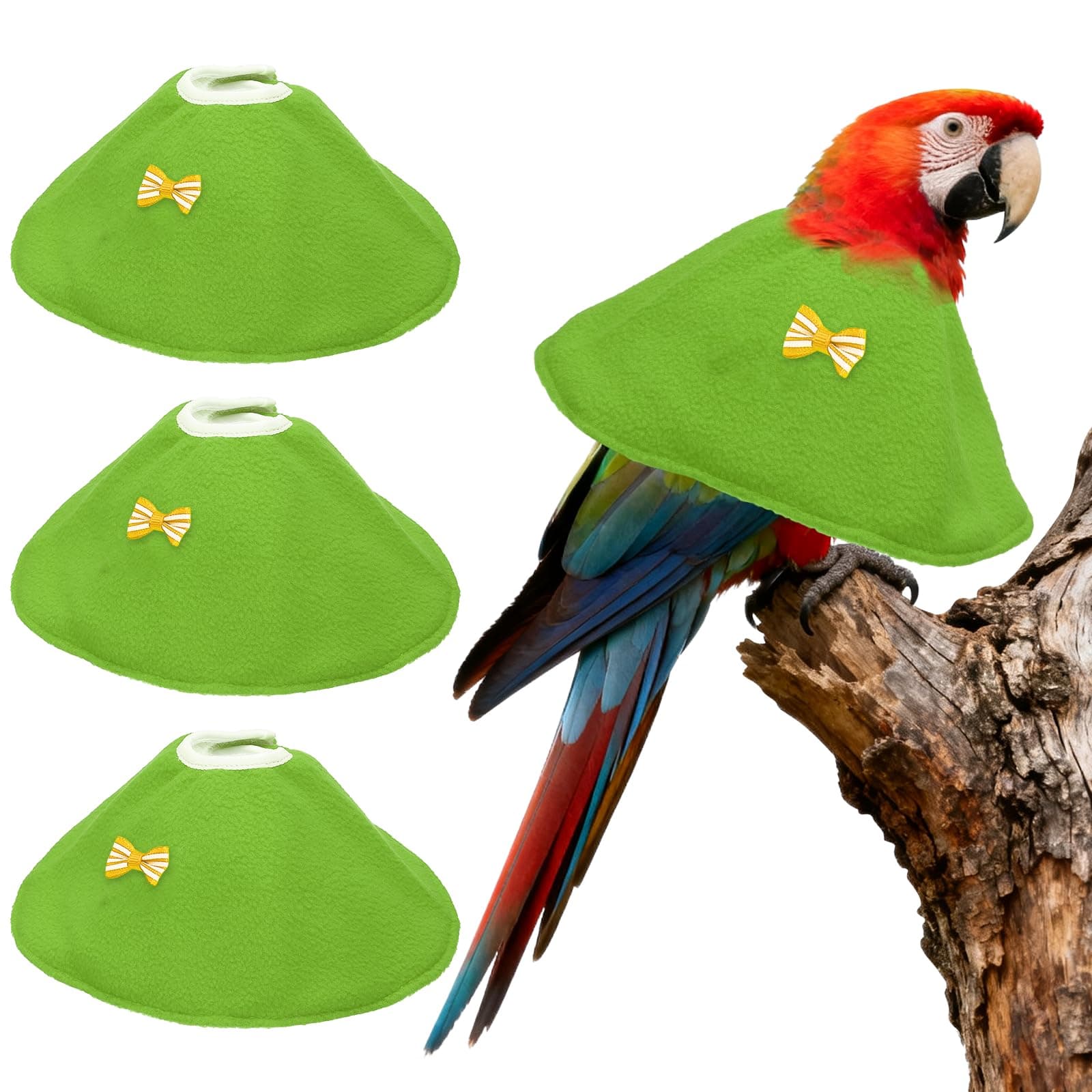 PETAXCELL Bird Collars, Pet Bird Cone Collar Protective Recovery Cones, Anti-Bite Feather Neck Protector (Green, XL, 3 Pcs), Intended for African Grey Parrot