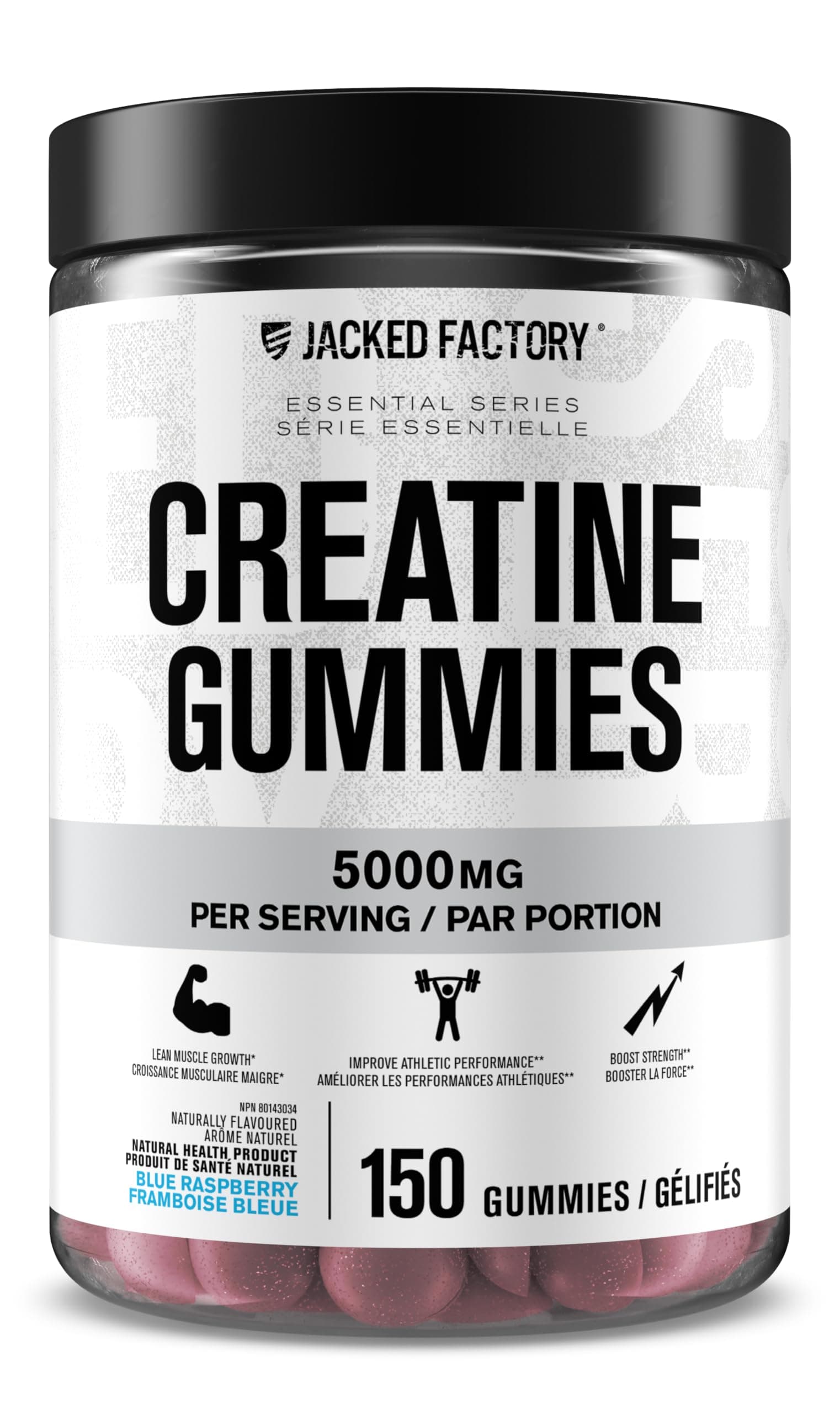 Jacked Factory Creatine Gummies 5g Daily Dose (1g per Gummy) - Creatine Monohydrate Gummy for Men and Women, Vegan-Friendly, Travel-Friendly, Third-Party Tested - 150 Gummies, Blue Raspberry