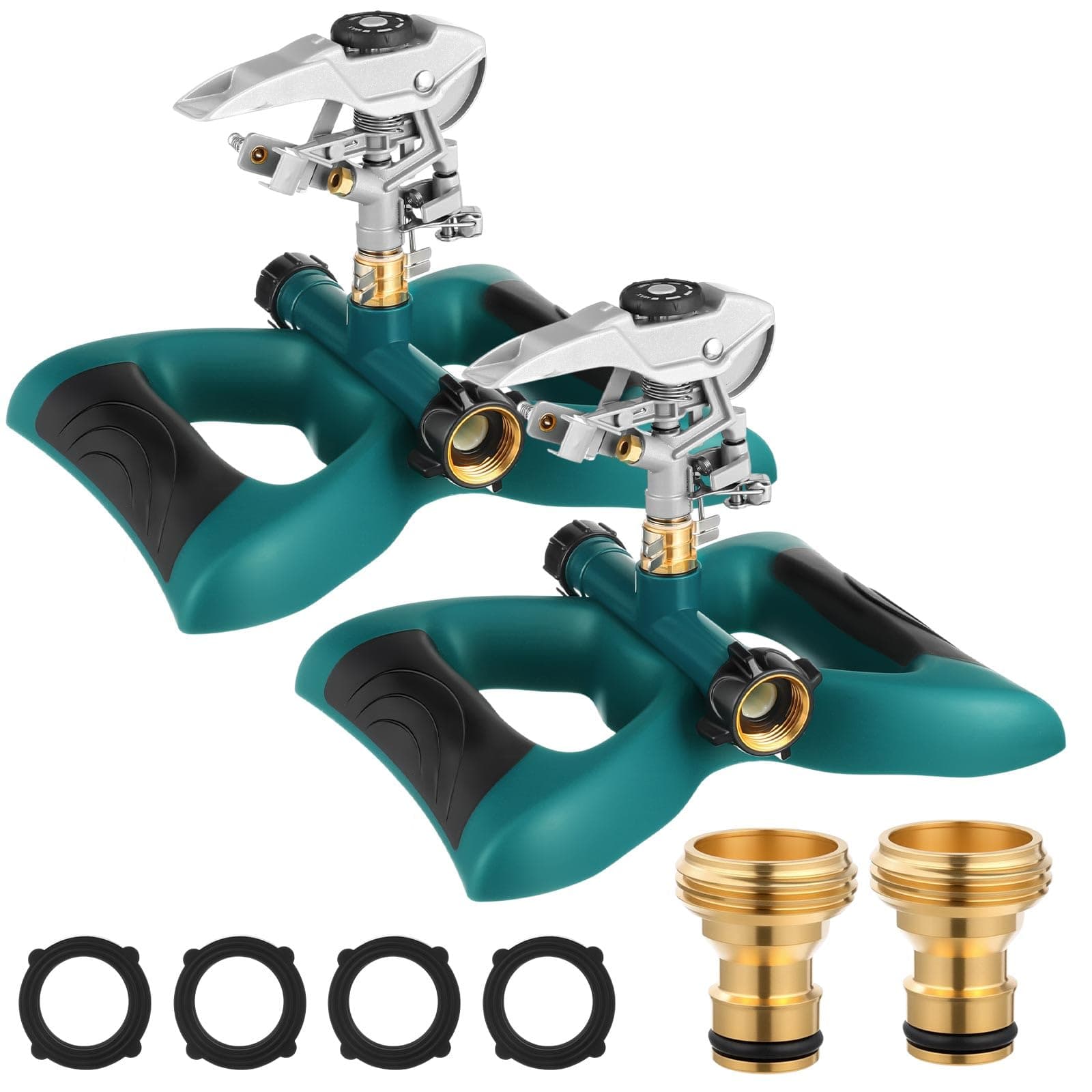 Jingmore 2 Packs Lawn Impact Sprinkler Heavy Duty Rotating Adjustable Pulsating Water Sprinkler Head with Metal Base, Adjustable Spraying Area and Distance for Large Area Garden Lawn Yard Irrigation