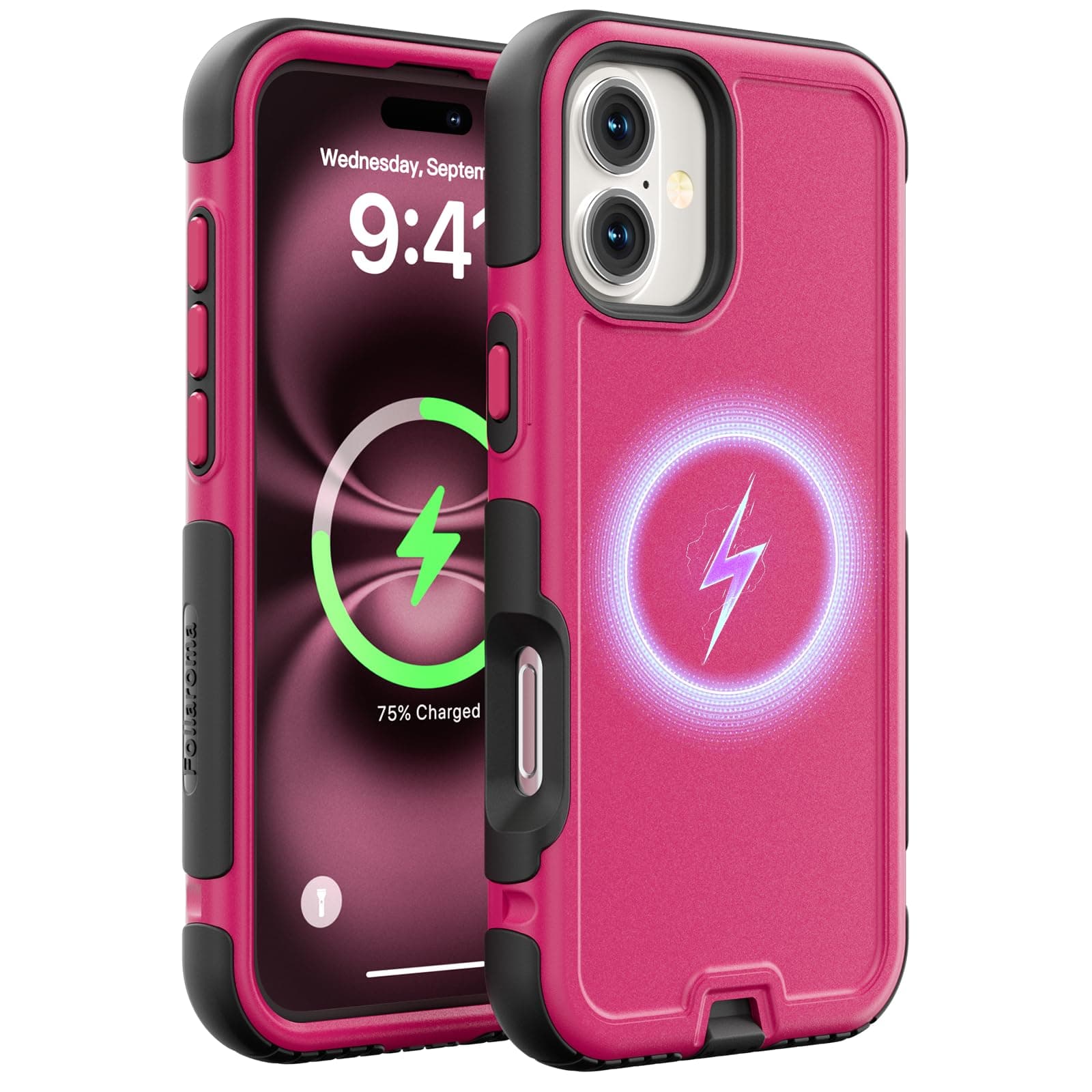 Follaroma Magnetic Case for iPhone 16, Hot-Pink