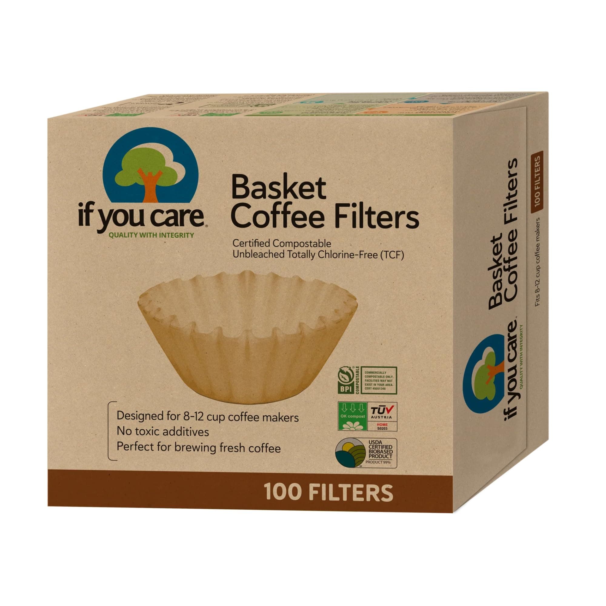 If You Care Unbleached Coffee Filters Basket, 8 inch, 100 ct
