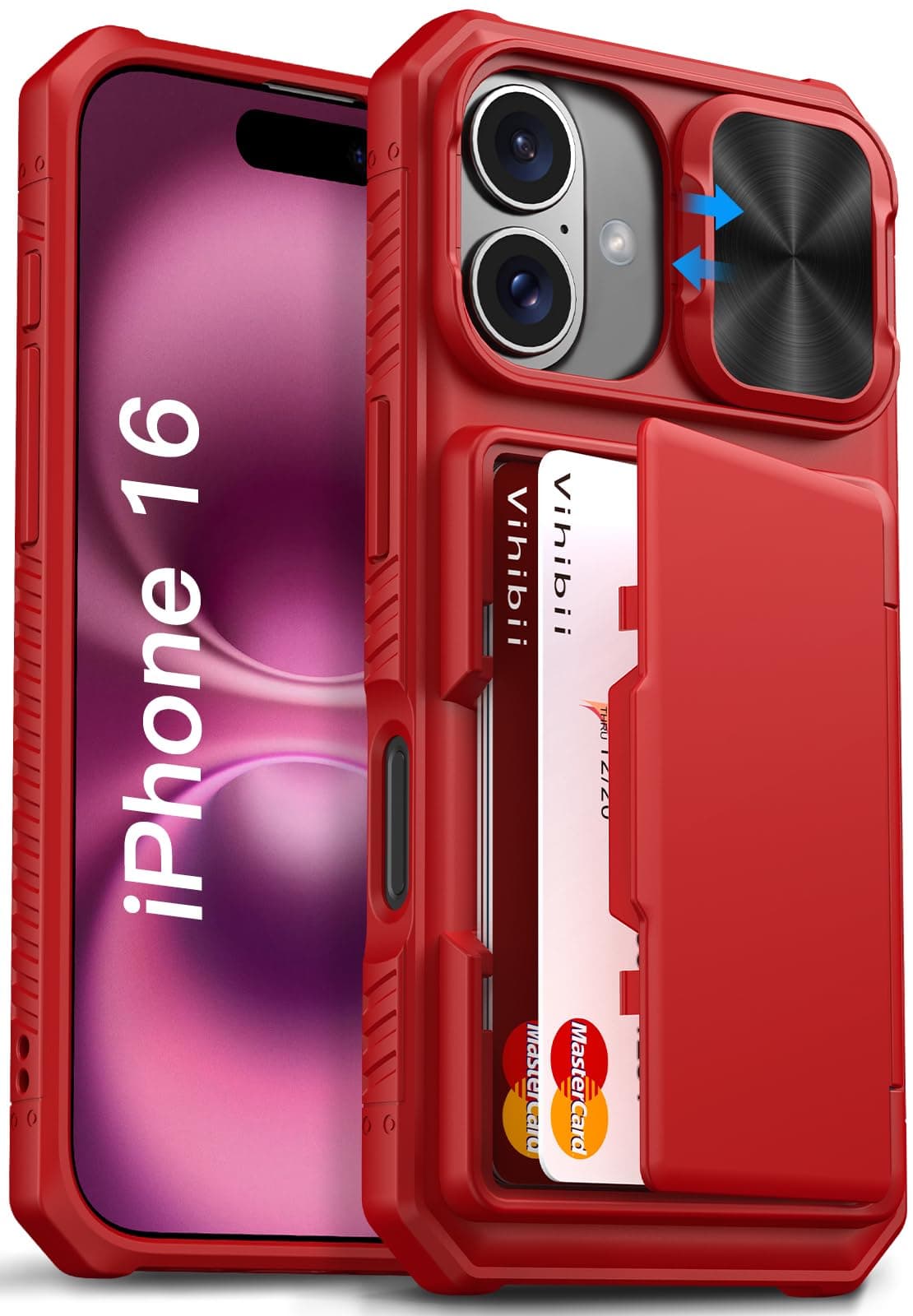Vihibii for iPhone 16 Case Wallet with Card Holder (4 Cards) 2024, Red