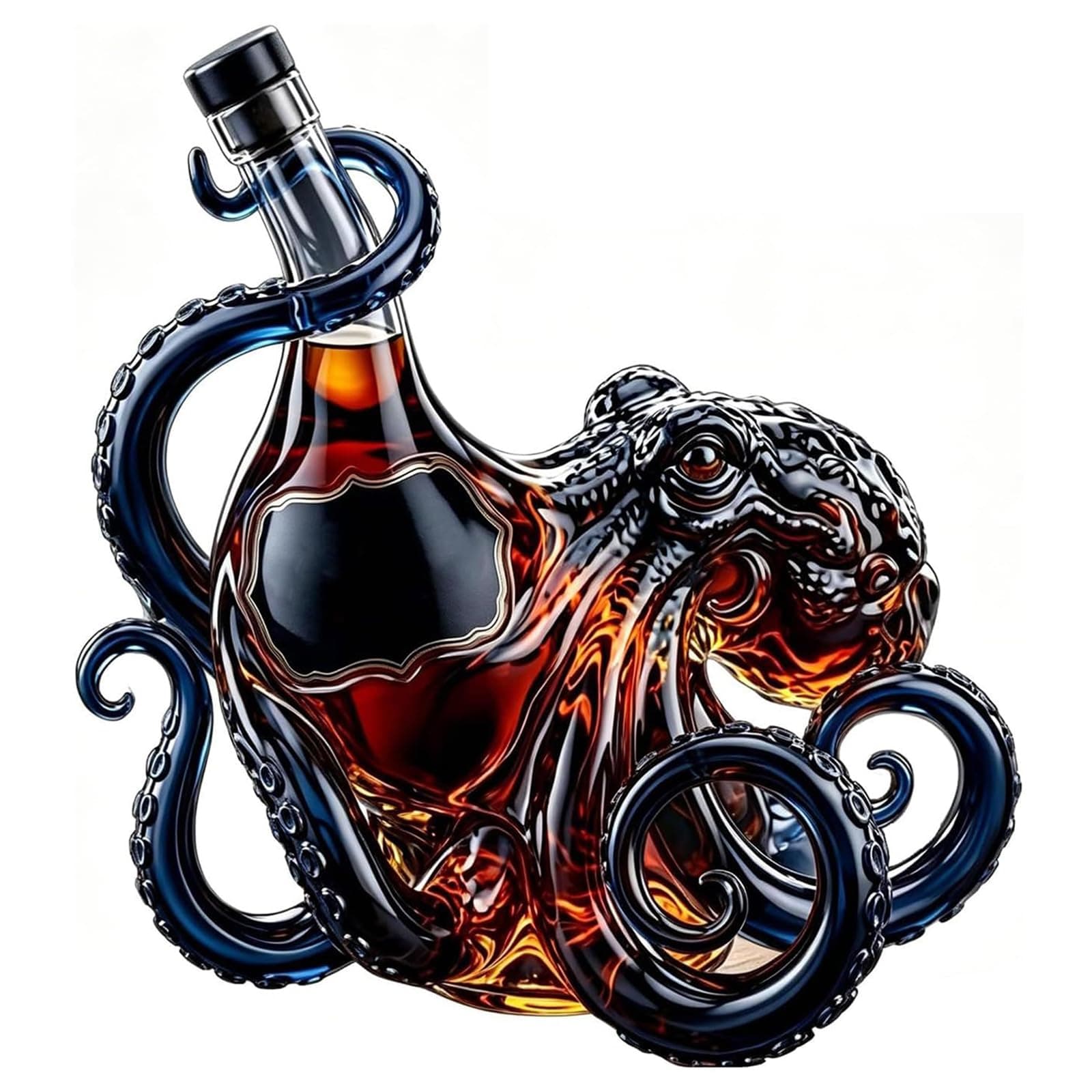 Octopus Glass Decanter 350ml – Borosilicate Liquor Bottle, Artistic 3D Deep Sea Tentacle Sculpture, Unique Bar Home Decor Decorative Collectible Gift for Men, Marine Lovers, Black