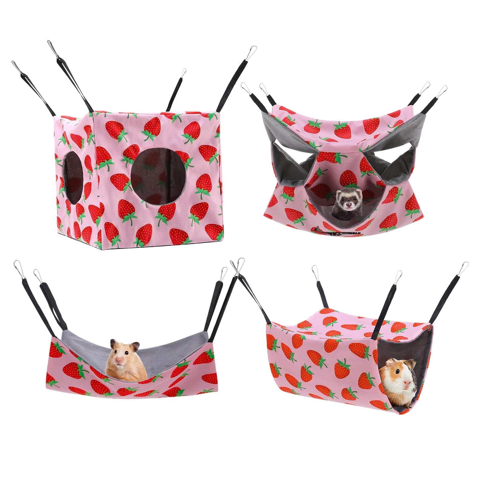 Guiqulai Ferret Hammock 4 Pack Ferrets Guinea Pig Rat Cage Accessories Hanging Rat Hammock for Small Animals Hamster Sugar Glider Squirrel Chinchilla Guinea Pig, Pink