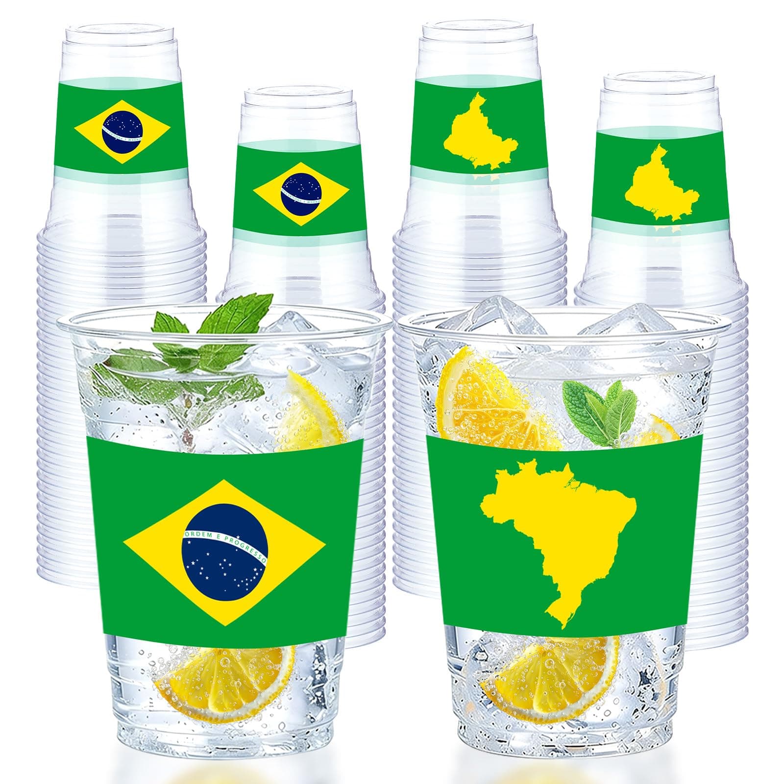 100 Pcs Brazil Flag Plastic Cups 16 oz Brazil Flags Birthday Disposable Plastic Cup Brazilian Flag Clear Cup for Brazilian Party Decorations Patriotic Event Birthday Family Gathering Supplies