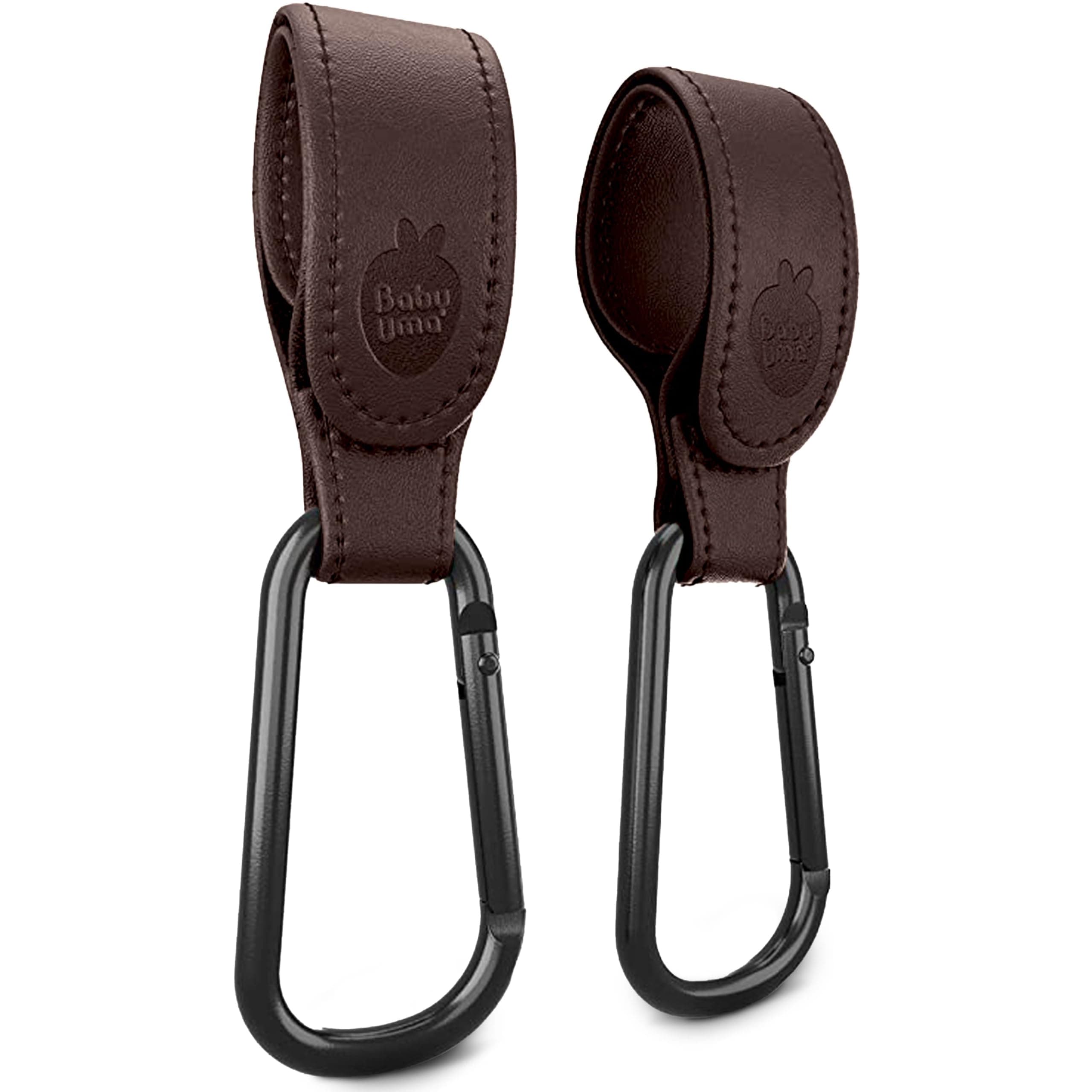 Baby Uma Vegan Leather Buggy Clips (2 Pack) - Non-Slip, 5 kg [Dark Brown]