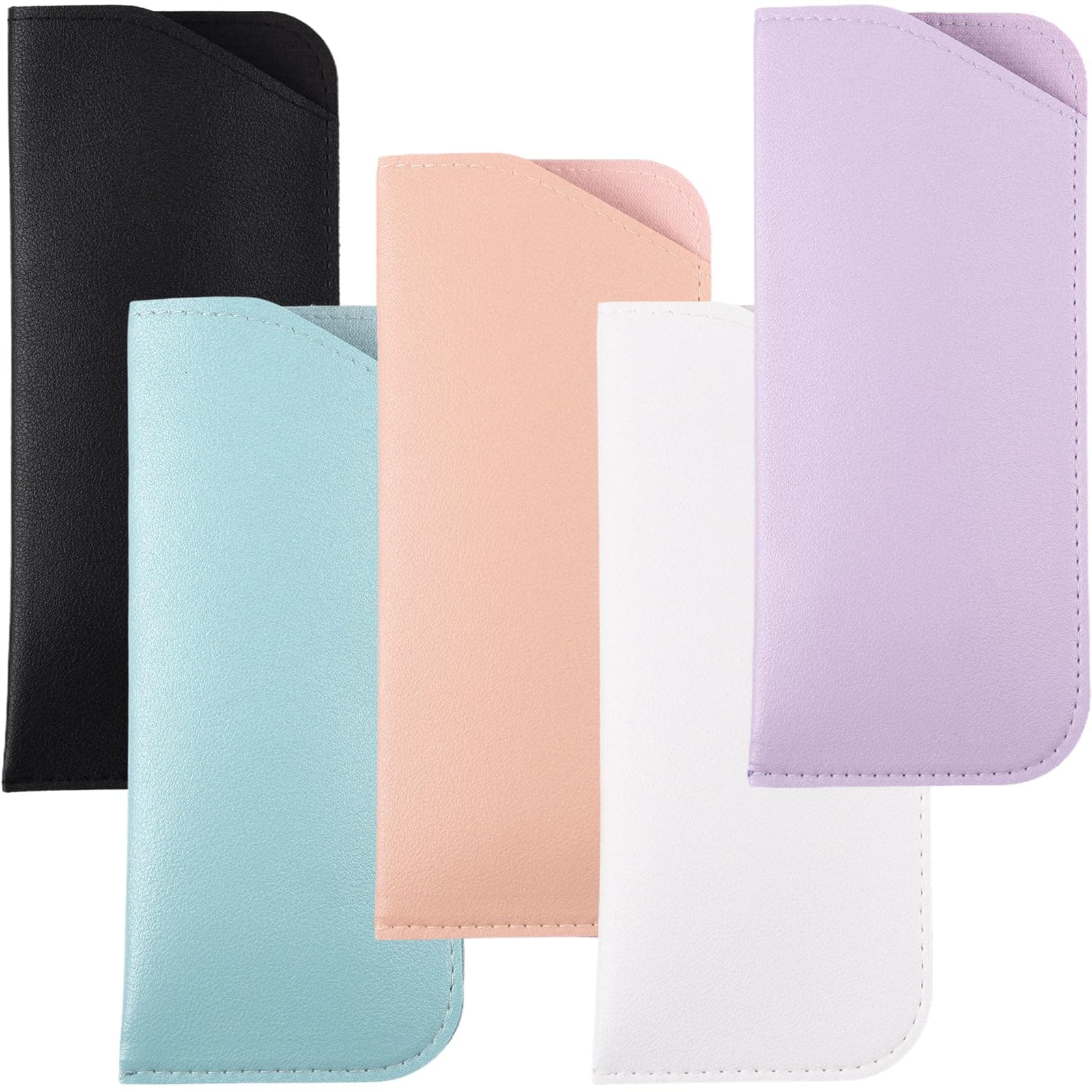 5 Pcs Soft Leather Glasses Cases Eyeglasses Case Portable PU Leather Sunglasses Case Anti-Scratch Pouch 5 Colors (Light Color)