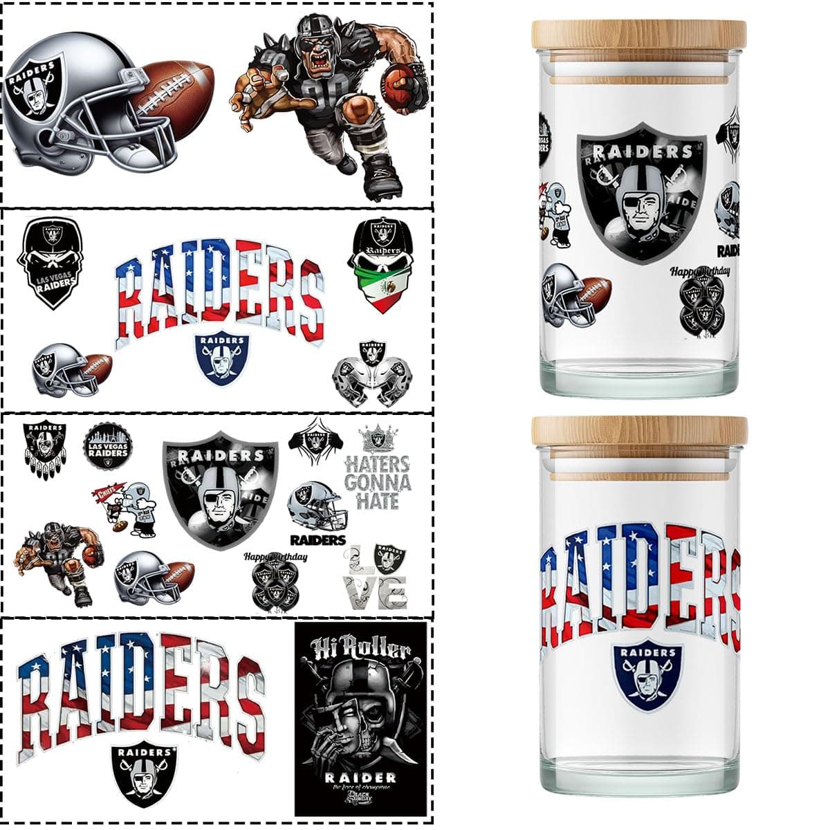 4 Pack 16oz Glass Tumblers Vinyl Sticker Waterproof Fridge Wall Furniture Car Stickers for Glass Tumblers (Raider)