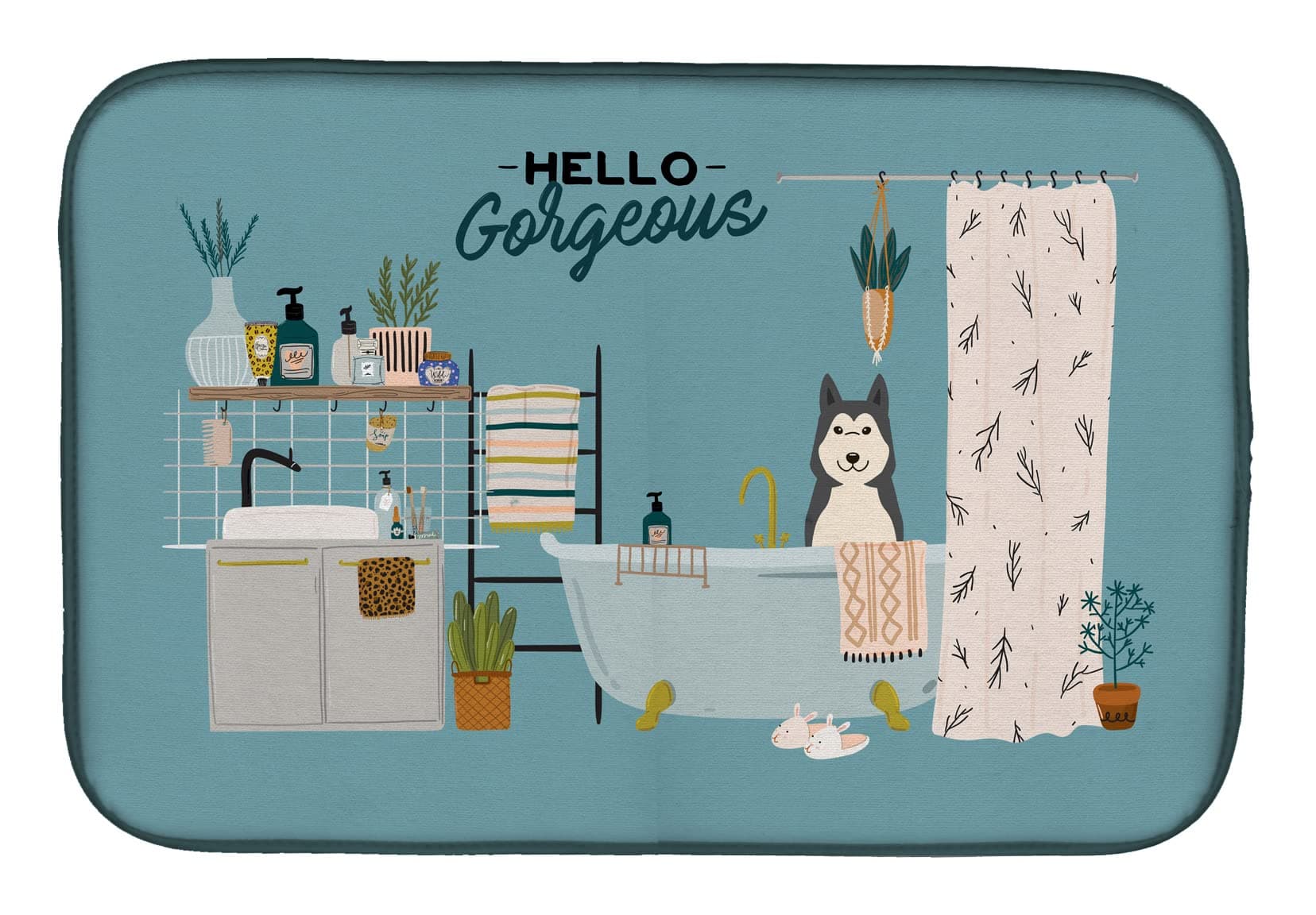 Caroline's Treasures West Siberian Laika Spitz in Bathtub Dish-Drying-mats, 14 x 21, Multicolor
