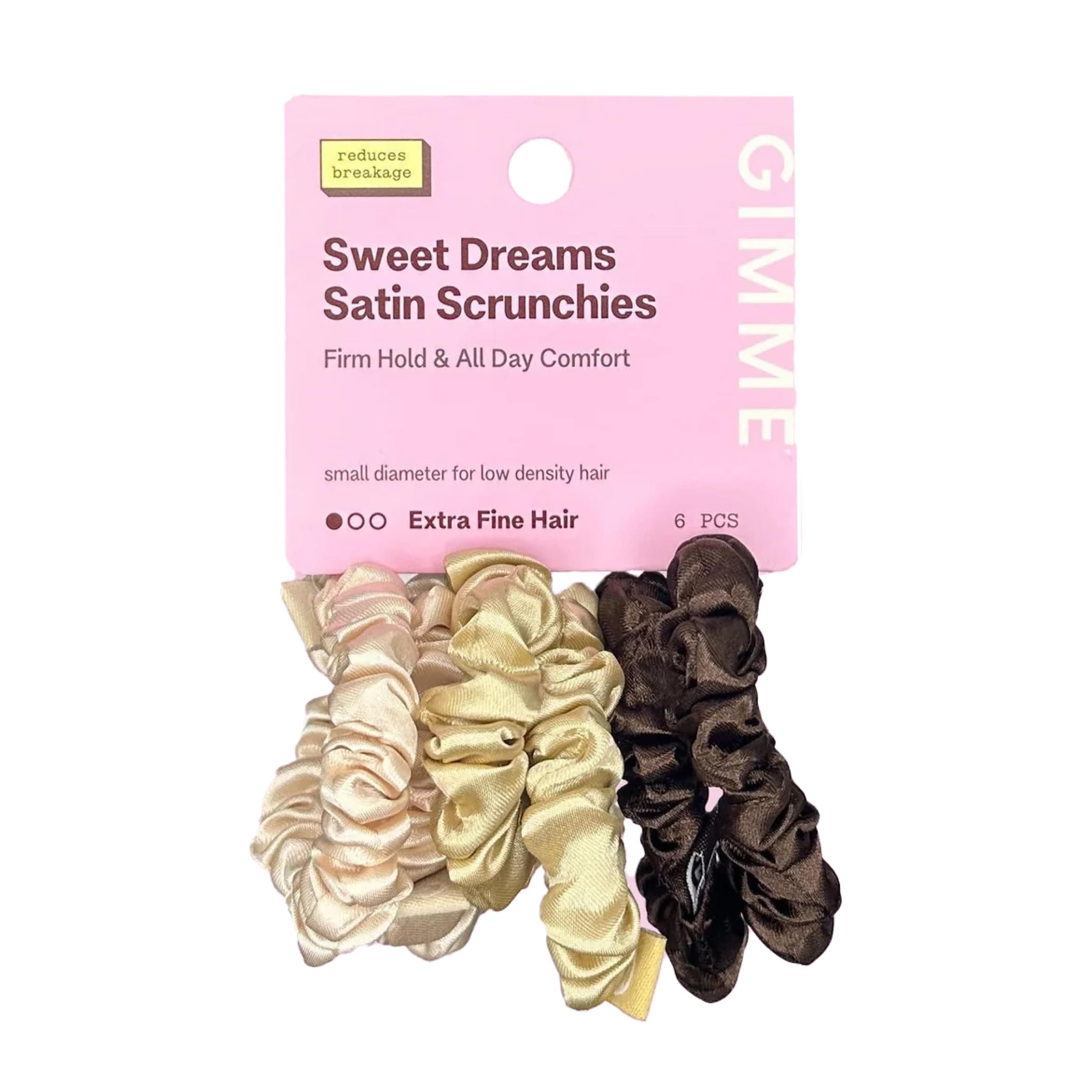 Gimme Beauty Slim Satin Hair Scrunchies - Soft, No-Breakage Scrunchies - Perfect for Fine Hair & Bedtime Wear - Firm Hold & Gentle, Crease-Free Accessories for Women - Neutral Colors, 6 Pack