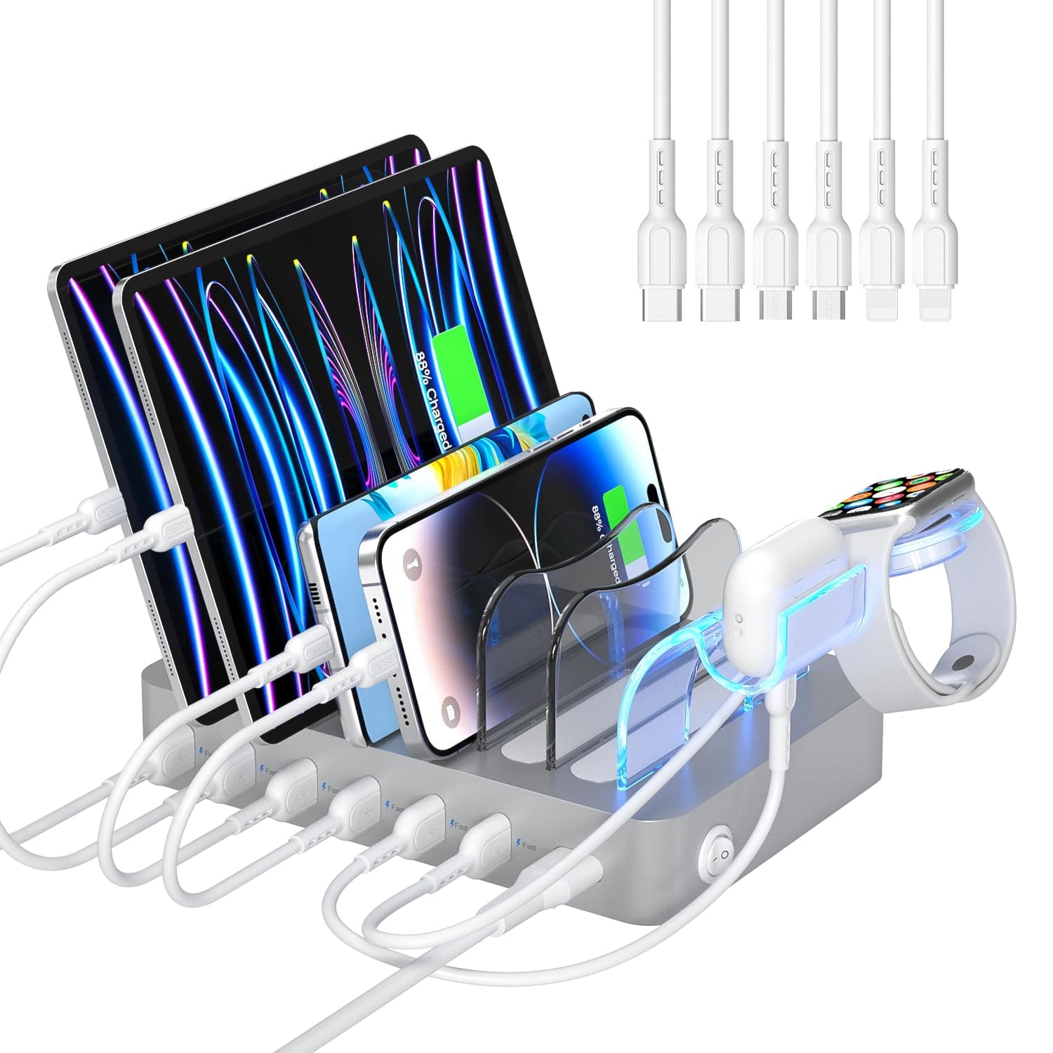 SooPii 50W 6 Ports USB Charging Station Organizer for Multiple Devices