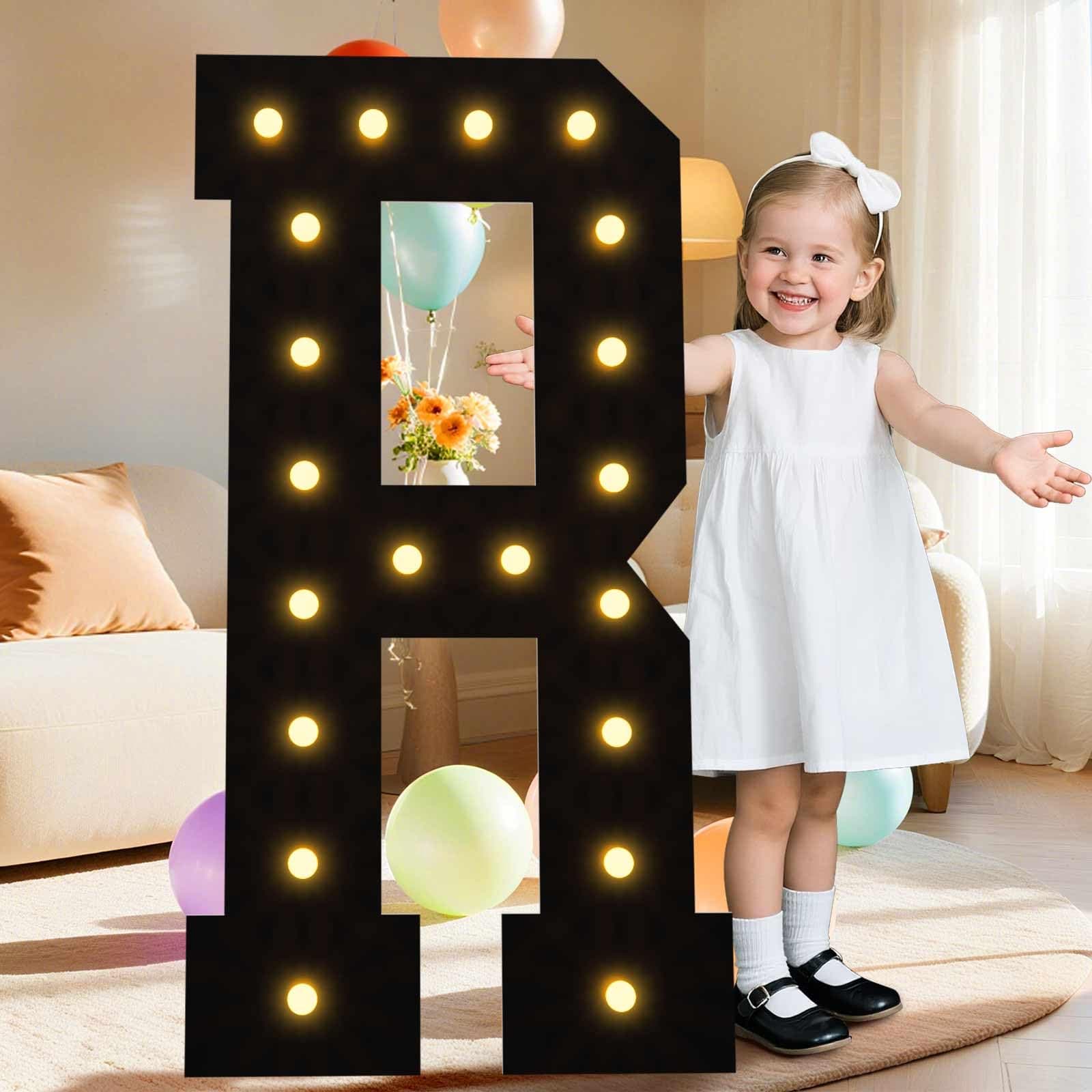 LOBOOM 4FT Marquee Light Up Letters, Black Marquee Letters Large Mosaic Letters R, Pre-Cut Foam Board Set Can Be Used for Birthday Party Grad Prom Party Decoration Wedding Event Baby Shower