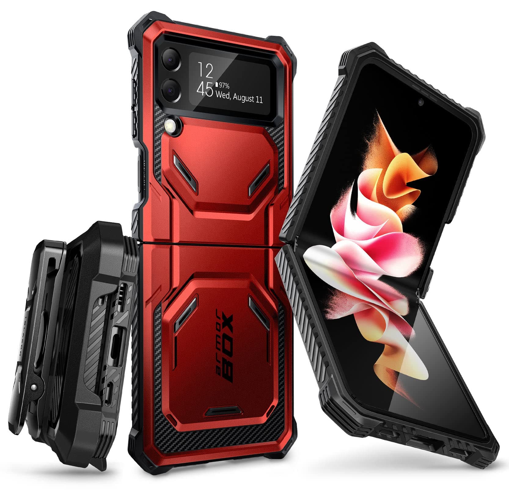 i-Blason Armorbox Series Case for Samsung Galaxy Z Flip 4 5G (2022), Full-Body Rugged Holster Case with Shock Reduction/Bumper (Ruddy)