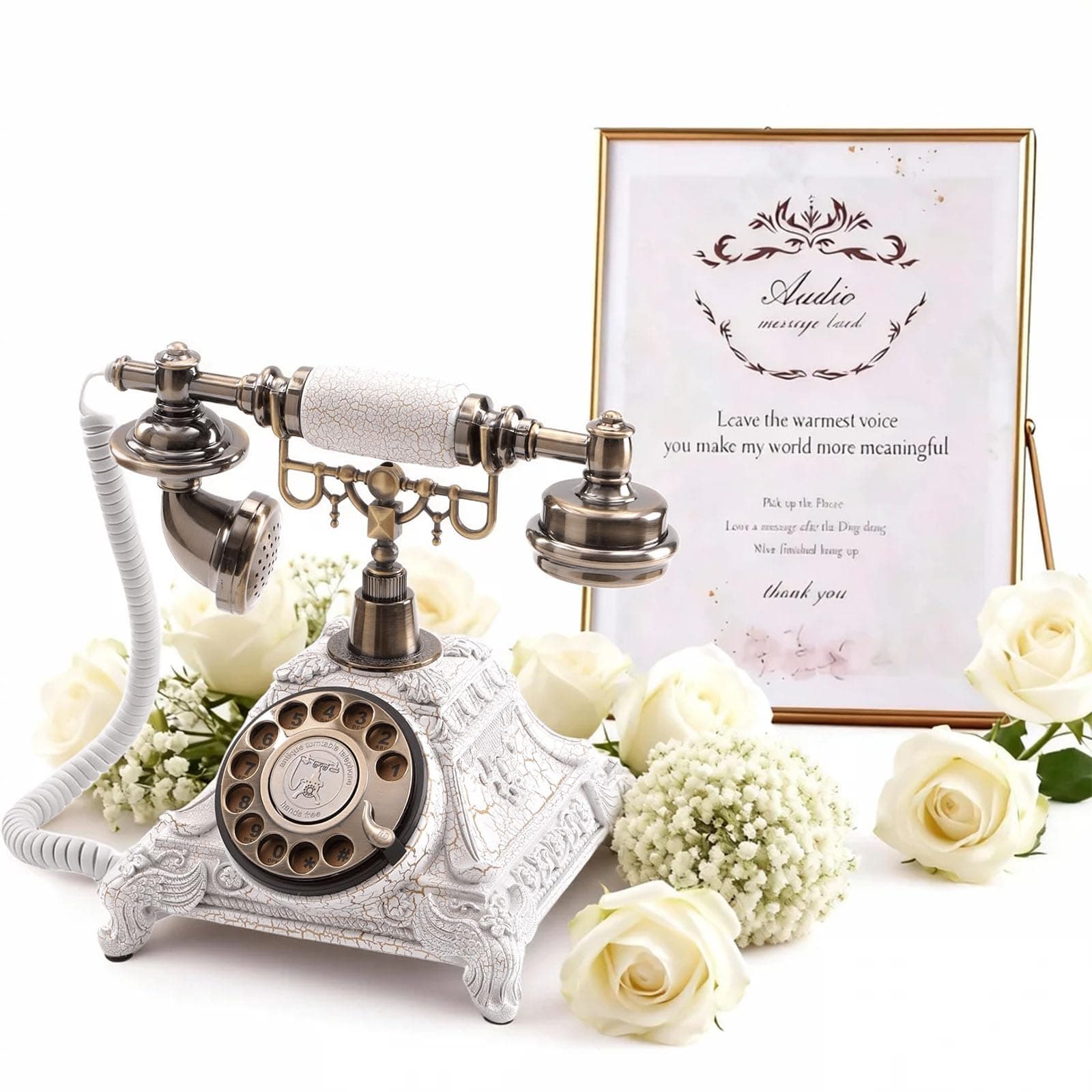 Audio Guest Book Wedding Phone, Audio Guestbook After The Tone,Recording Voicemail for Wedding, Parties, Guaduations, Banquets, Rotary Design (White)
