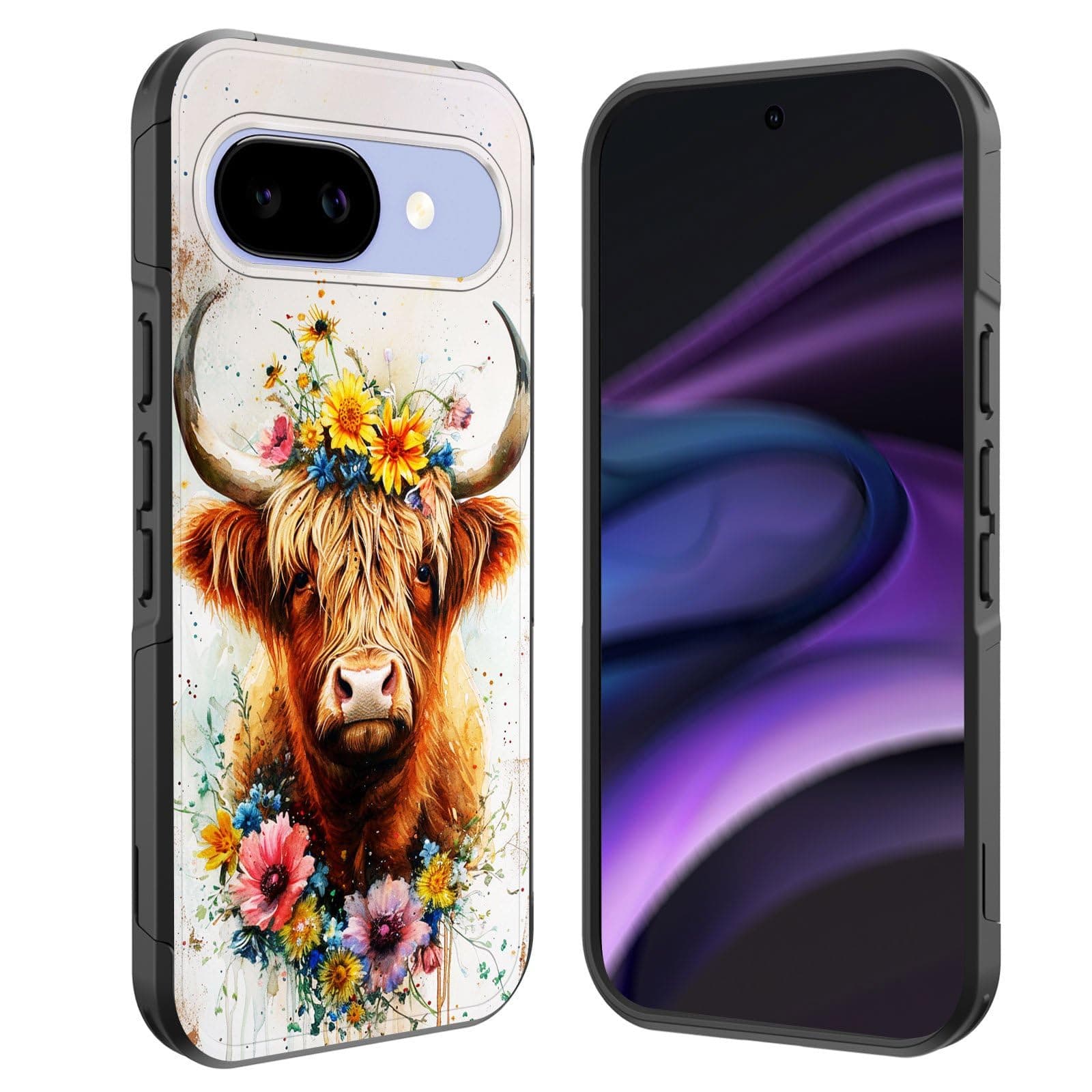 GFEWYTJYJ for Pixel 9a Case,[10 FT Military Grade Drop Protection] Non-Slip Heavy Duty Shockproof Phone Case for Google Pixel 9a 6.3 Inch 2025,Cute Highland Cow