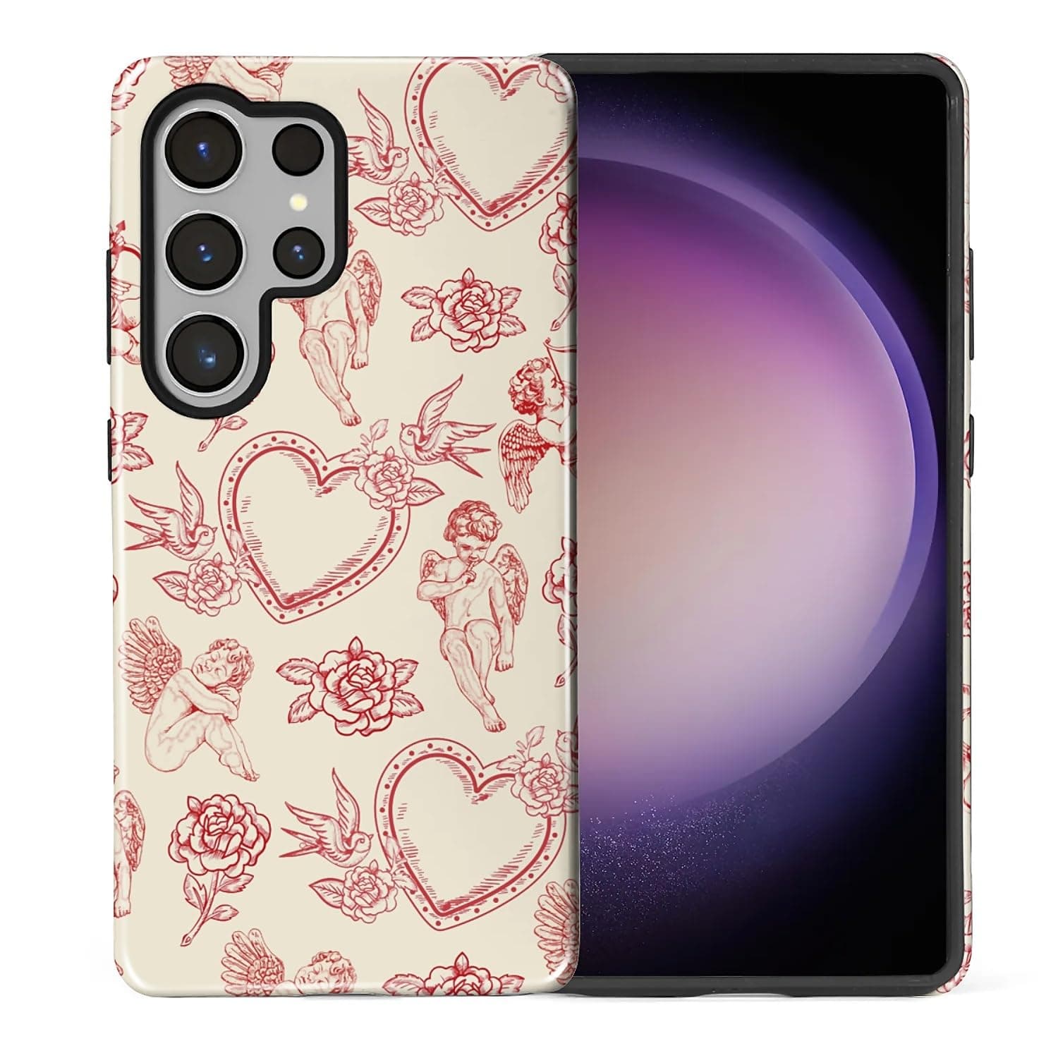 ZHEGAILIAN Case Compatible with Samsung Galaxy S25 Ultra,Cupid Heart-Shaped Flower Design Phone Case,Hybrid 2-Layer Hard Shell for Girl Boy Women Men