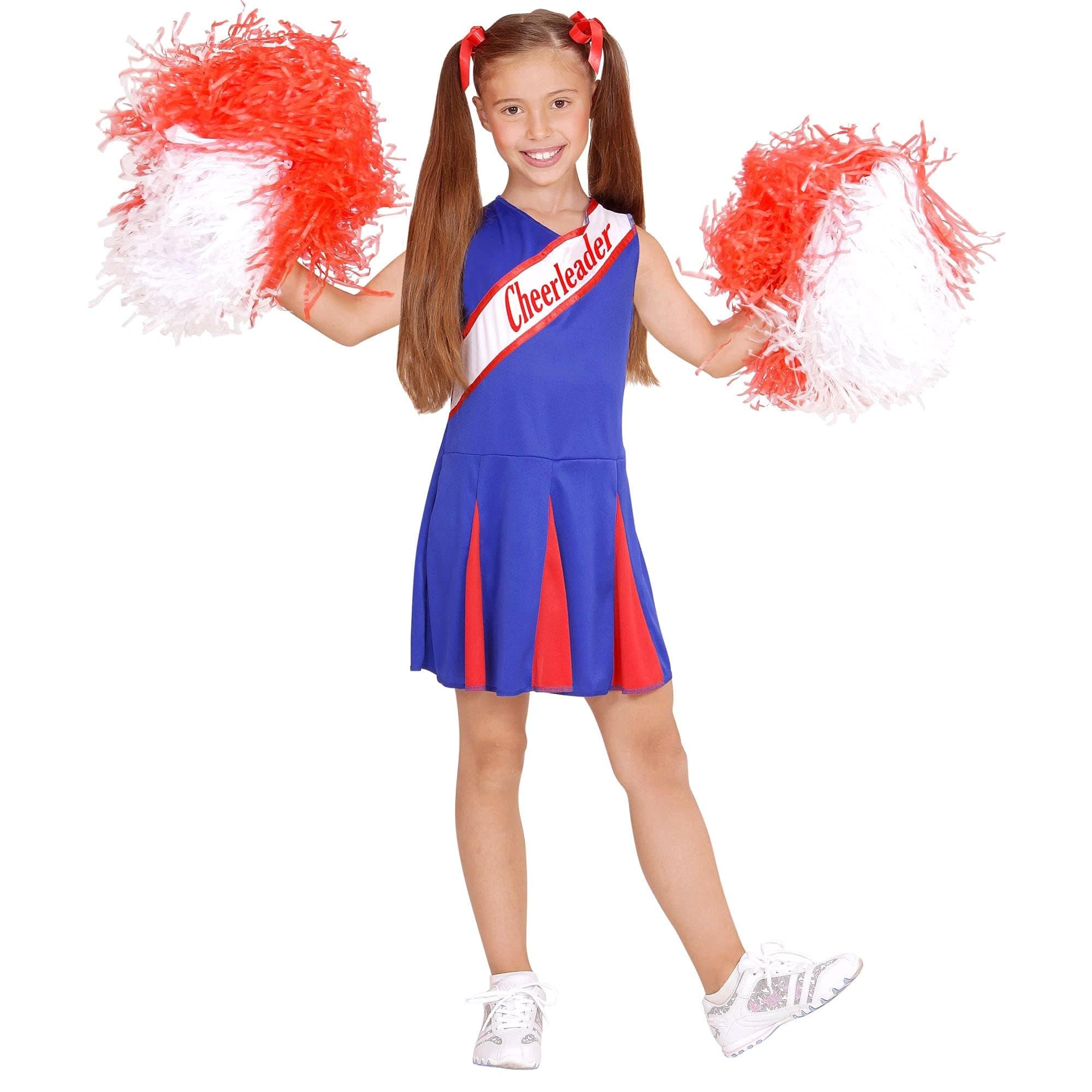 Widmann Cheerleader Fancy Dress Costume, Children, Printed Sports Character Outfit for Parties, Suitable for Halloween, Carnival and Themed Events and Celebrations - Blue and Red - 140cm / 8-10 Years