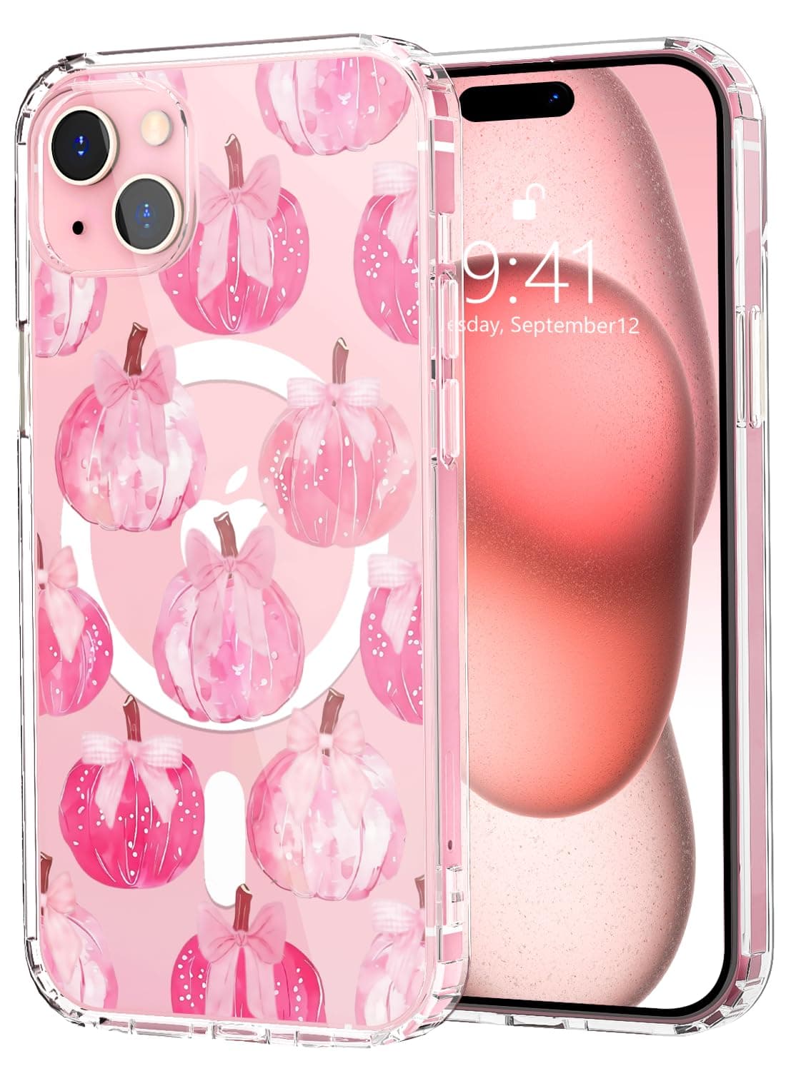 CozyNestCYMagnetic Cute Bow Pumpkin Case for iPhone 13 Mini Thanksgiving Fall Clear Phone Cover Compatible with Mag Safe Wireless Slim Halloween Shell Anti-Yellow Shockproof Protective Women Girl