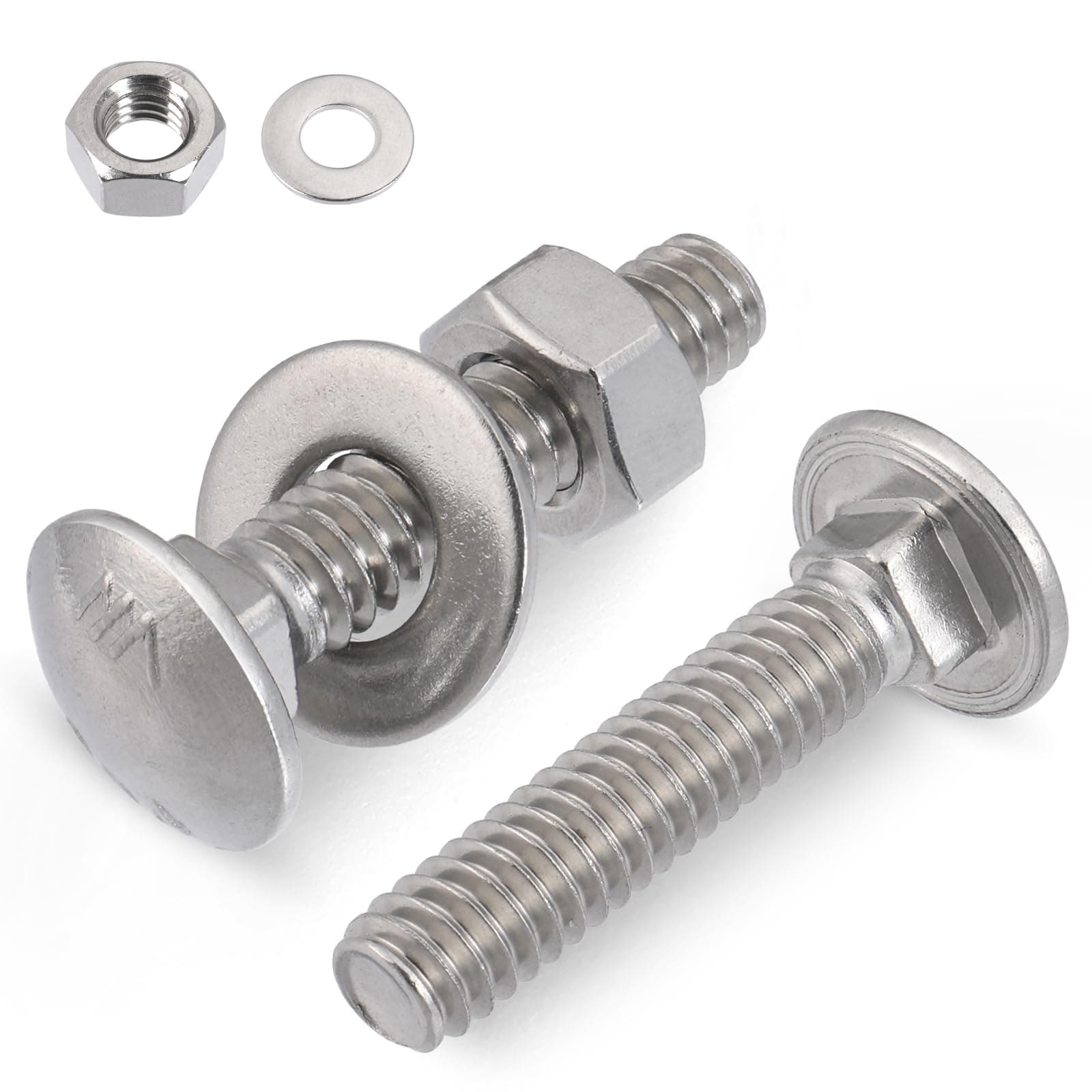 VGBUY 5/16-18 x 1-1/4" Carriage Bolts Screws 16 Sets, 304 Stainless Steel 18-8, Round Head Square Neck, Carriage Bolts and Nuts Kit, with Flat Washers