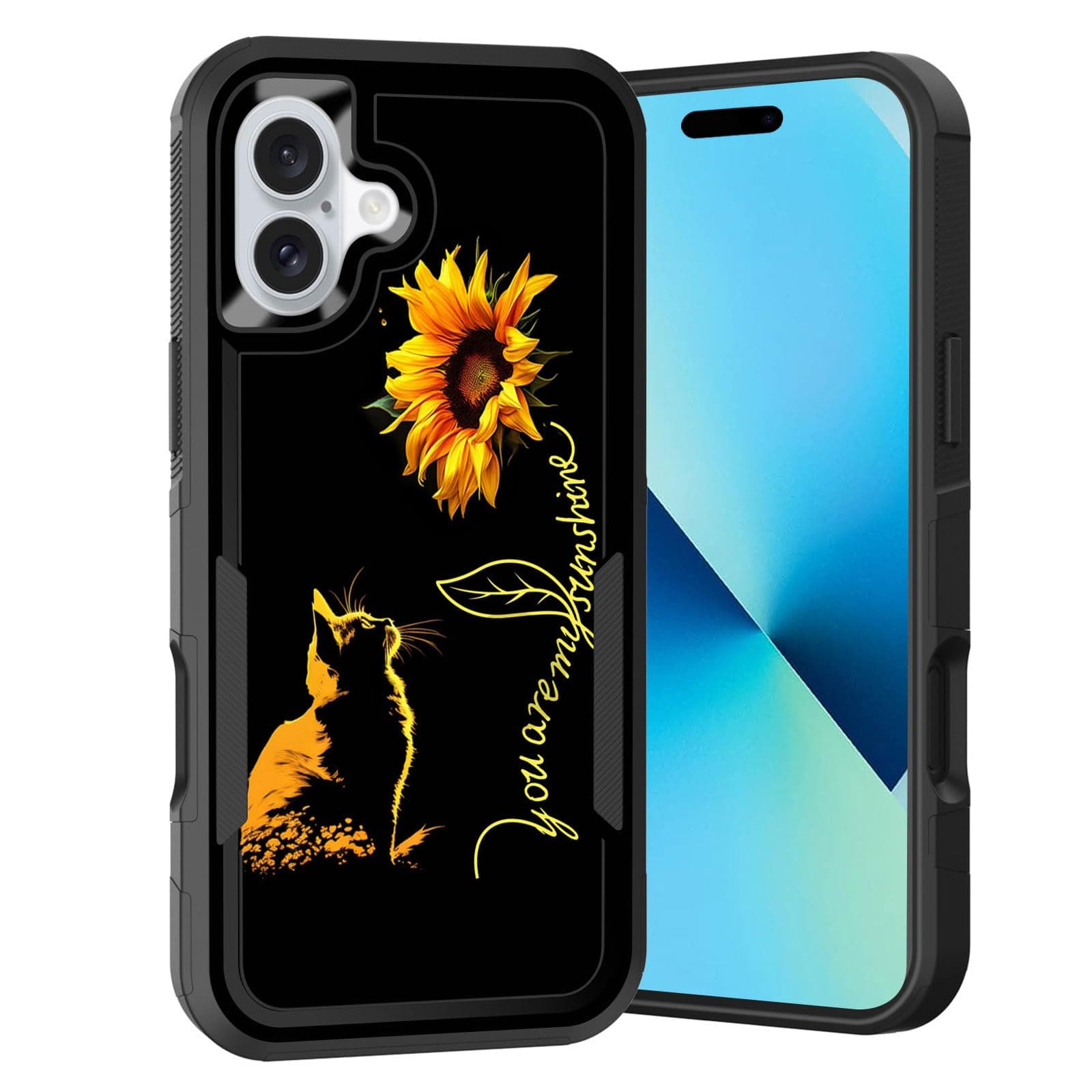 KJFHDJFDH for iPhone 16 Plus Case,Dual Layer Hybrid Heavy Duty Rugged Shockproof Hard PC +Soft Silicone Protective Case for iPhone 16 Plus 6.7 inch 2024,Cat You are My Sunshine